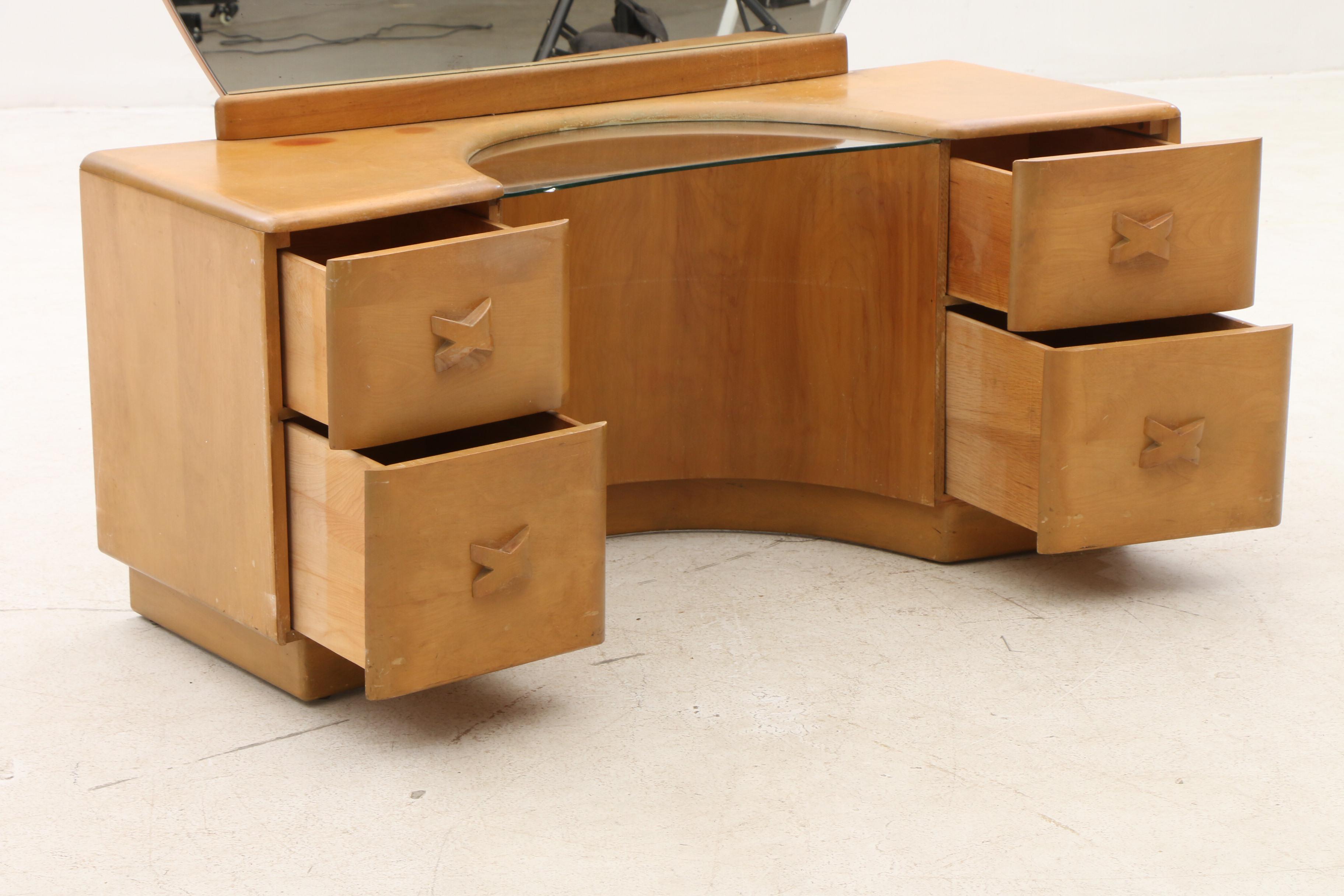 Art Deco Style Vanity Dresser with Mirror and Stool