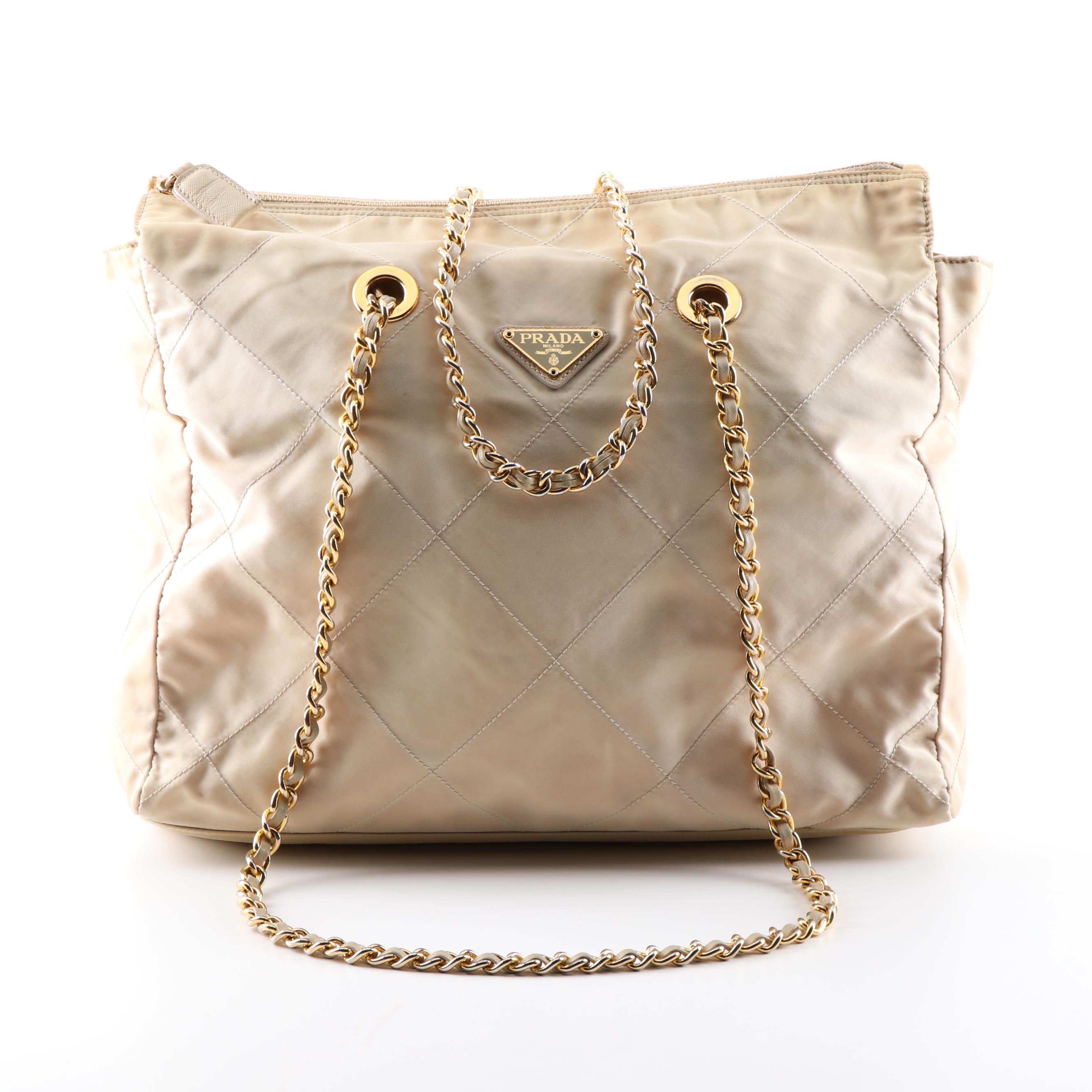 Prada Quilted Beige Nylon Tote Shoulder Bag