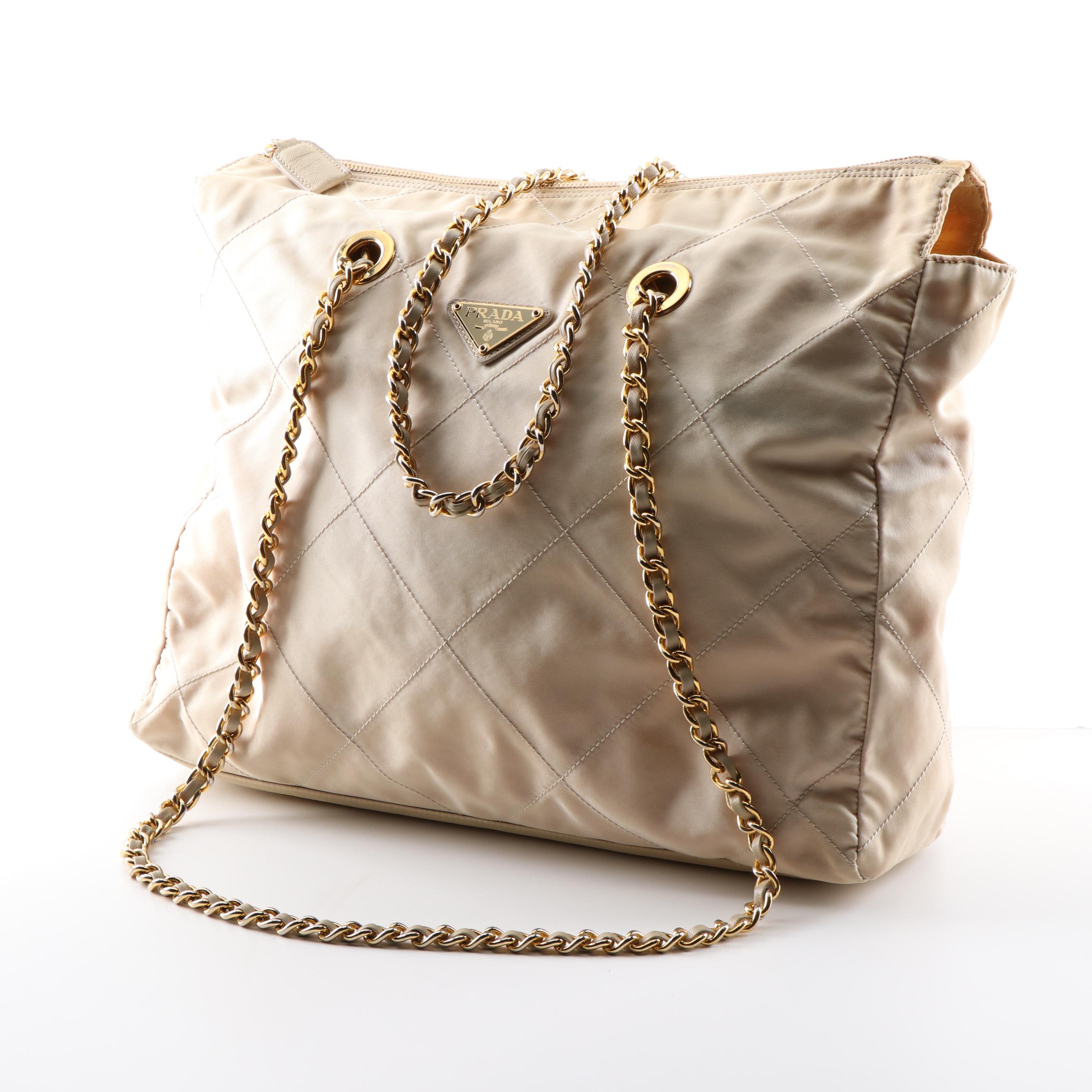 Prada Quilted Beige Nylon Tote Shoulder Bag