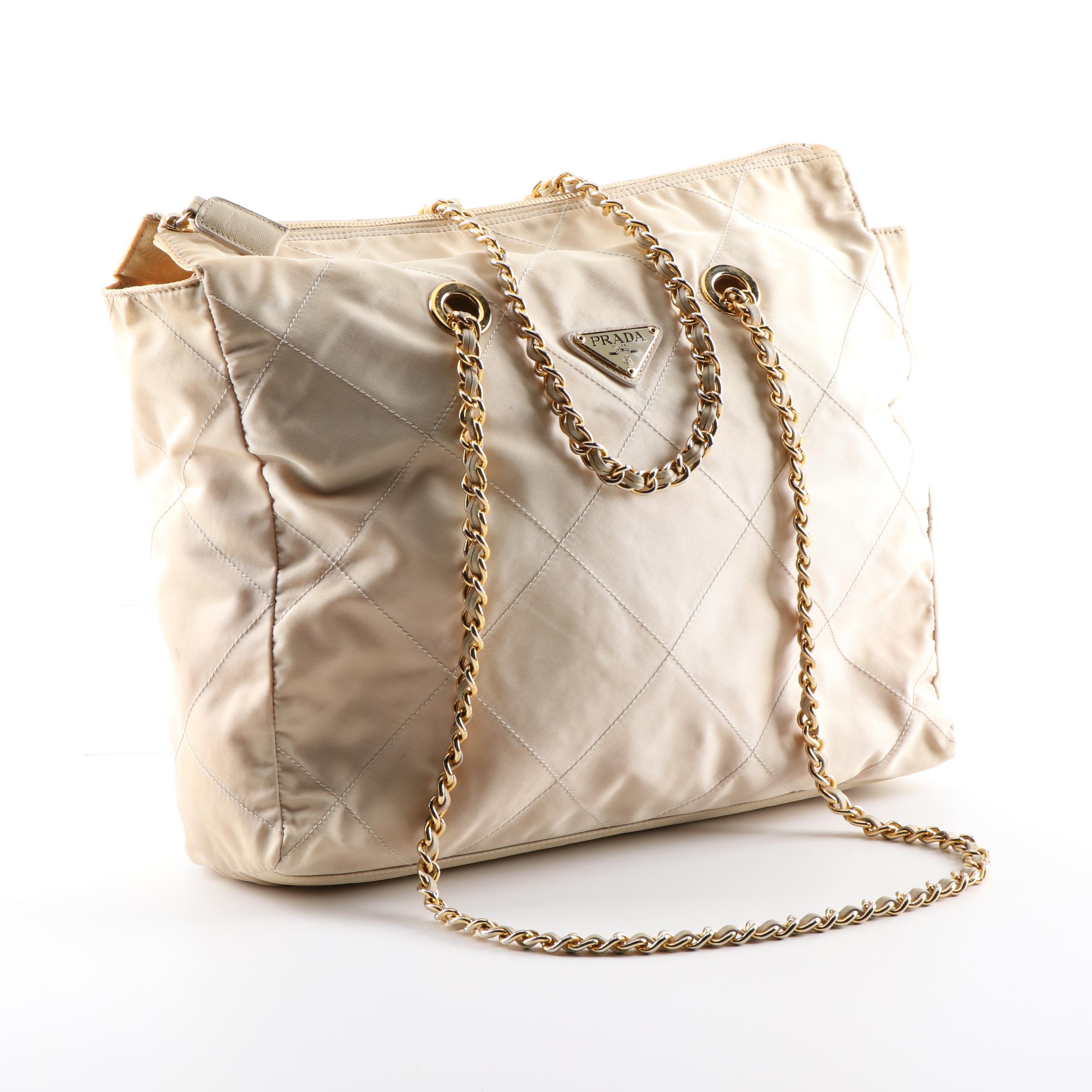 Prada Quilted Beige Nylon Tote Shoulder Bag