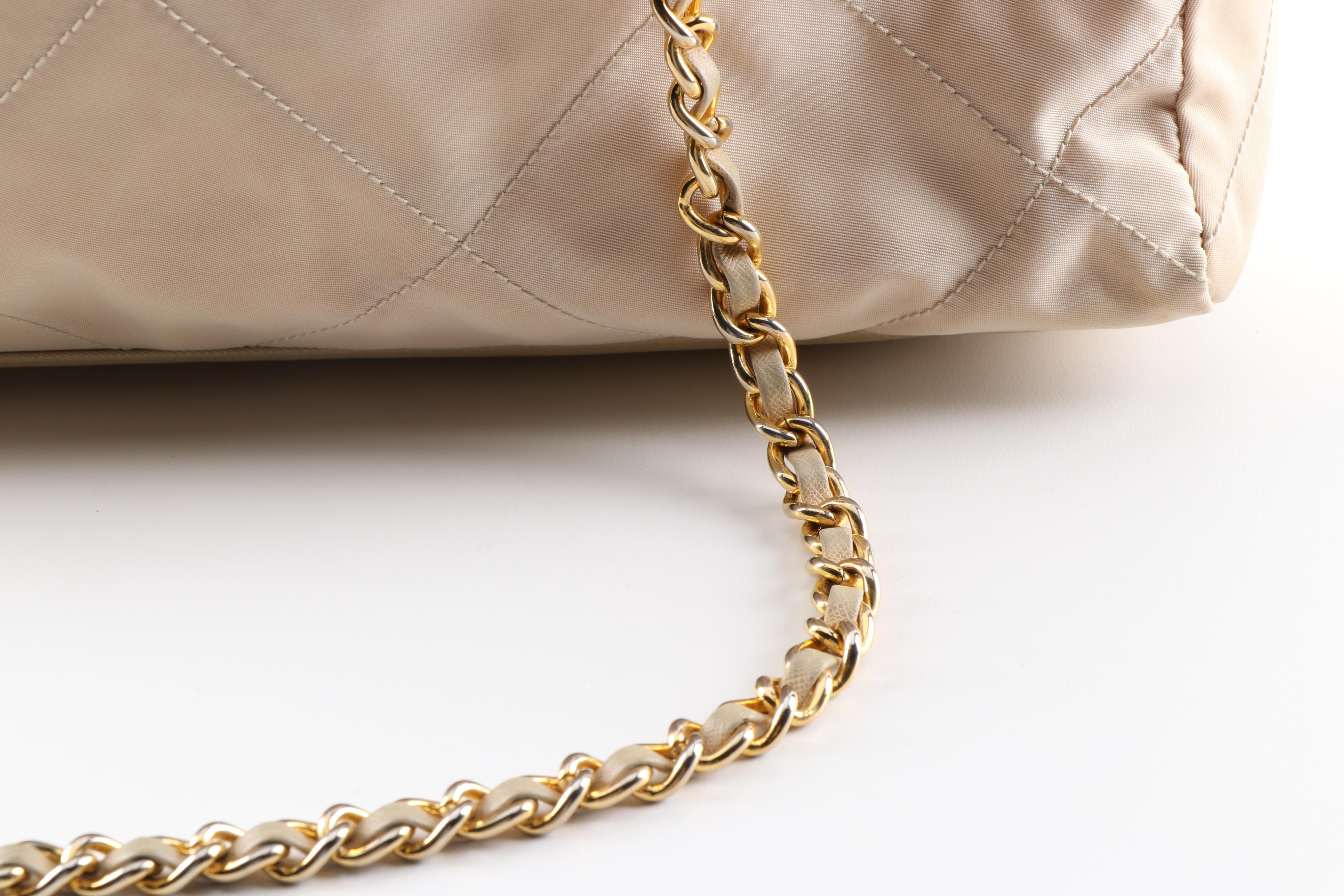 Prada Quilted Beige Nylon Tote Shoulder Bag