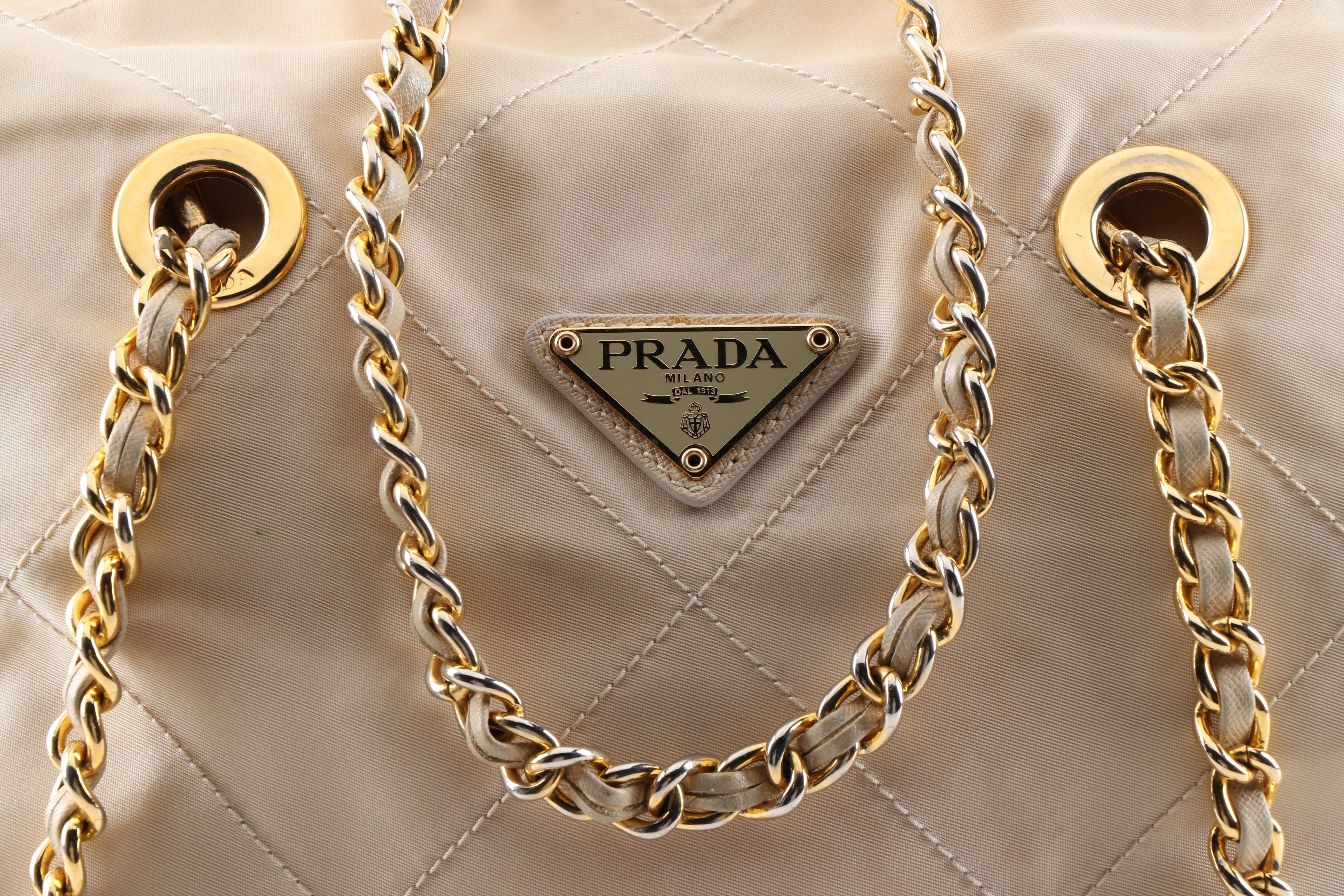 Prada Quilted Beige Nylon Tote Shoulder Bag