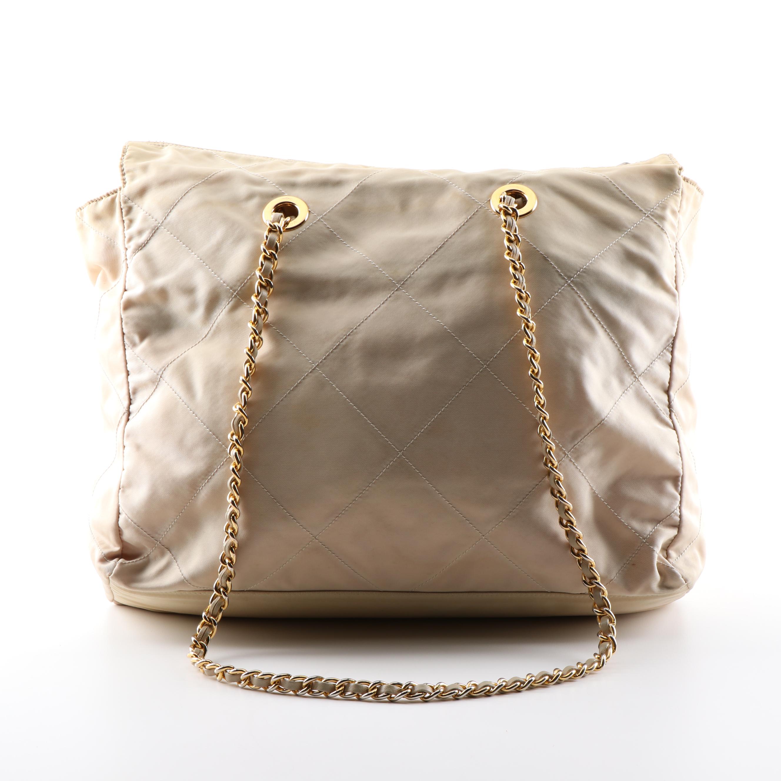 Prada Quilted Beige Nylon Tote Shoulder Bag