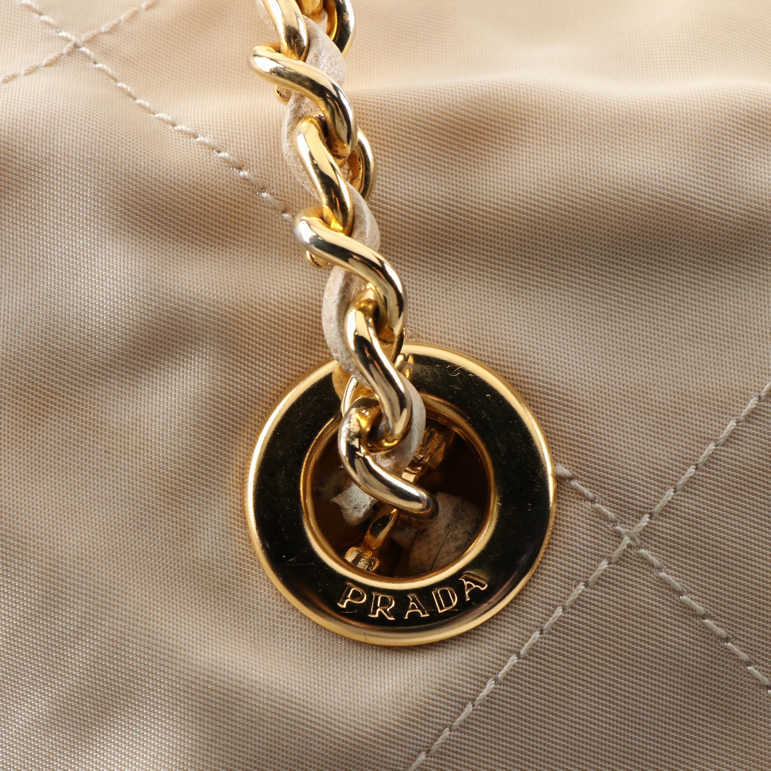 Prada Quilted Beige Nylon Tote Shoulder Bag