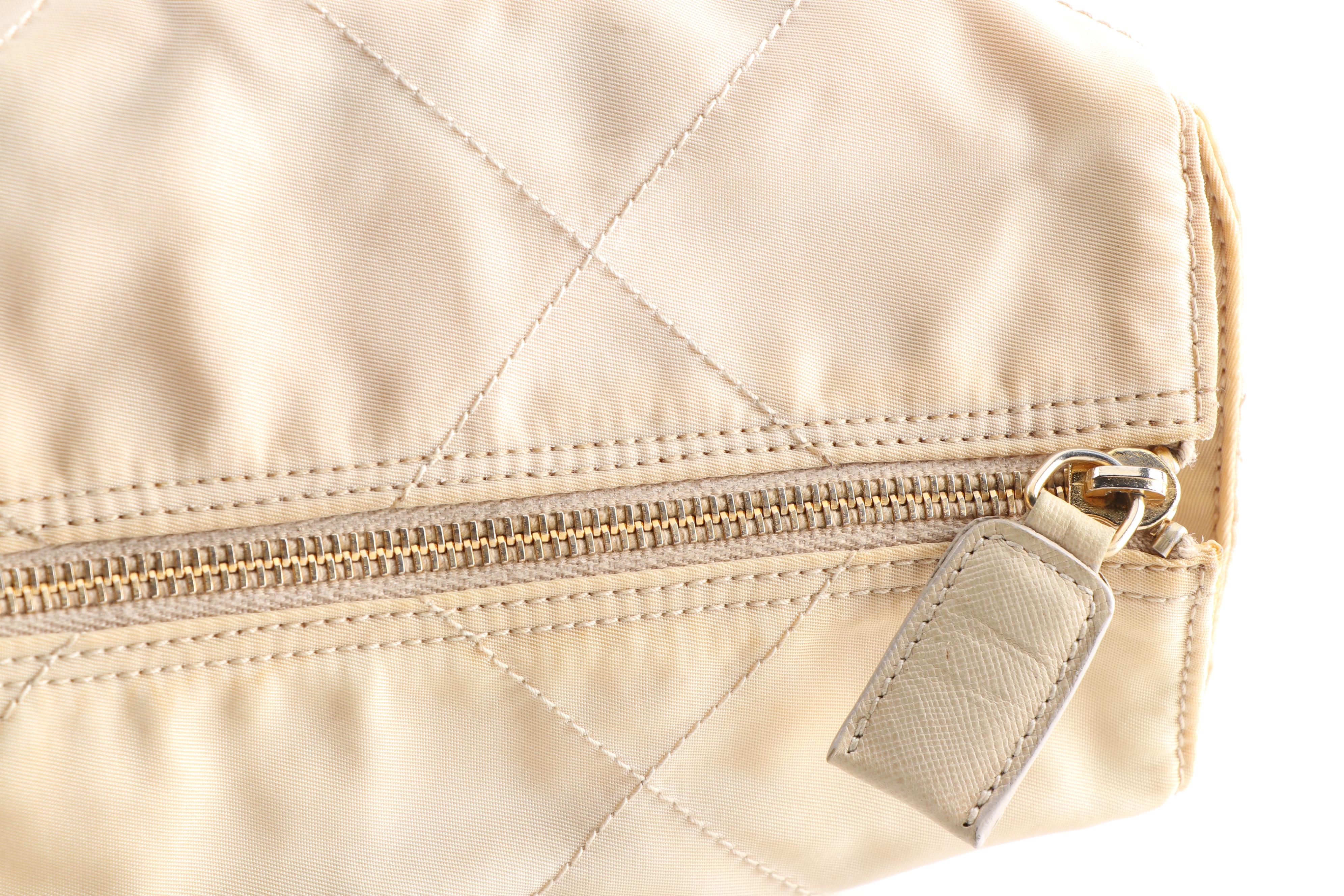 Prada Quilted Beige Nylon Tote Shoulder Bag