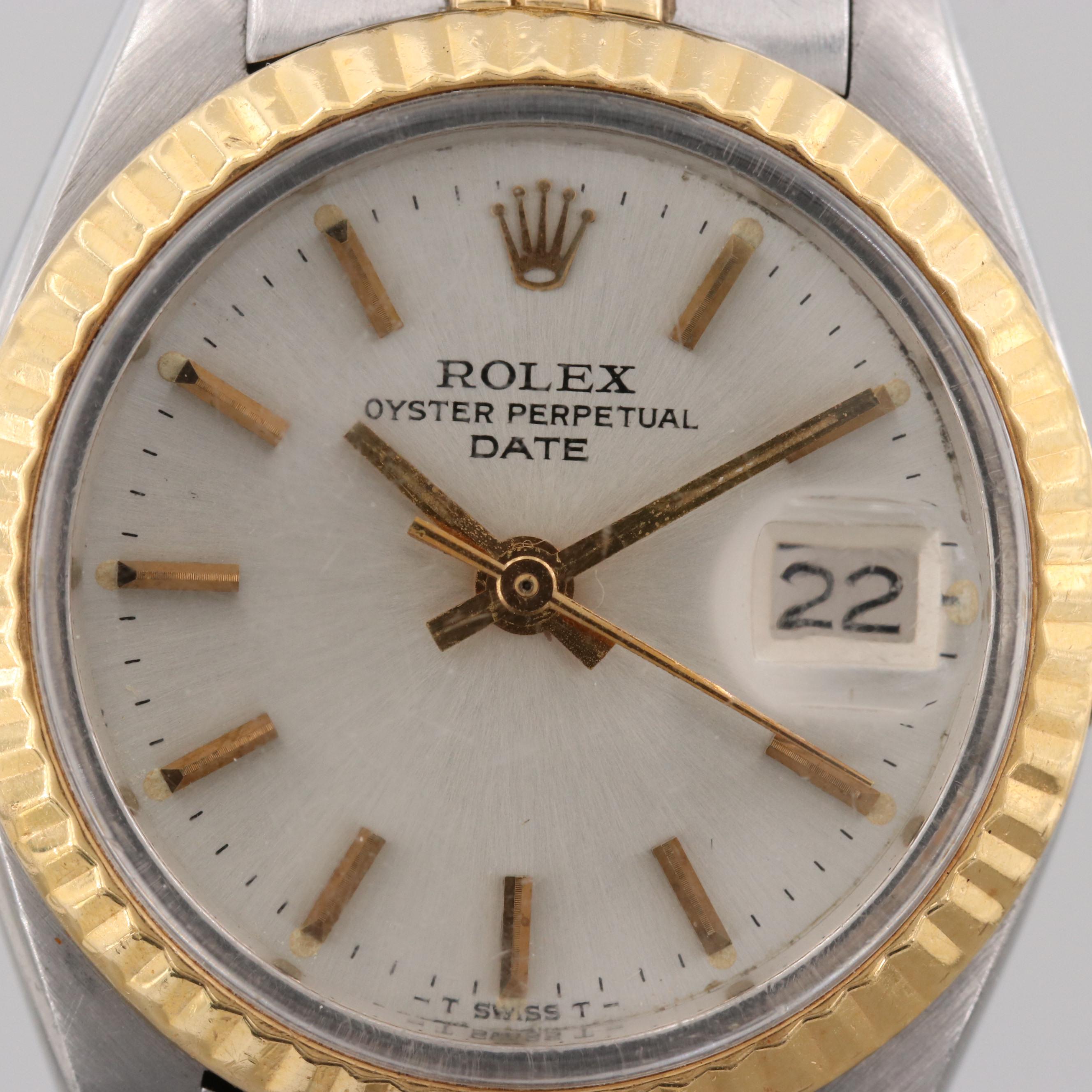 Vintage Rolex Date 14K Yellow Gold and Stainless Steel