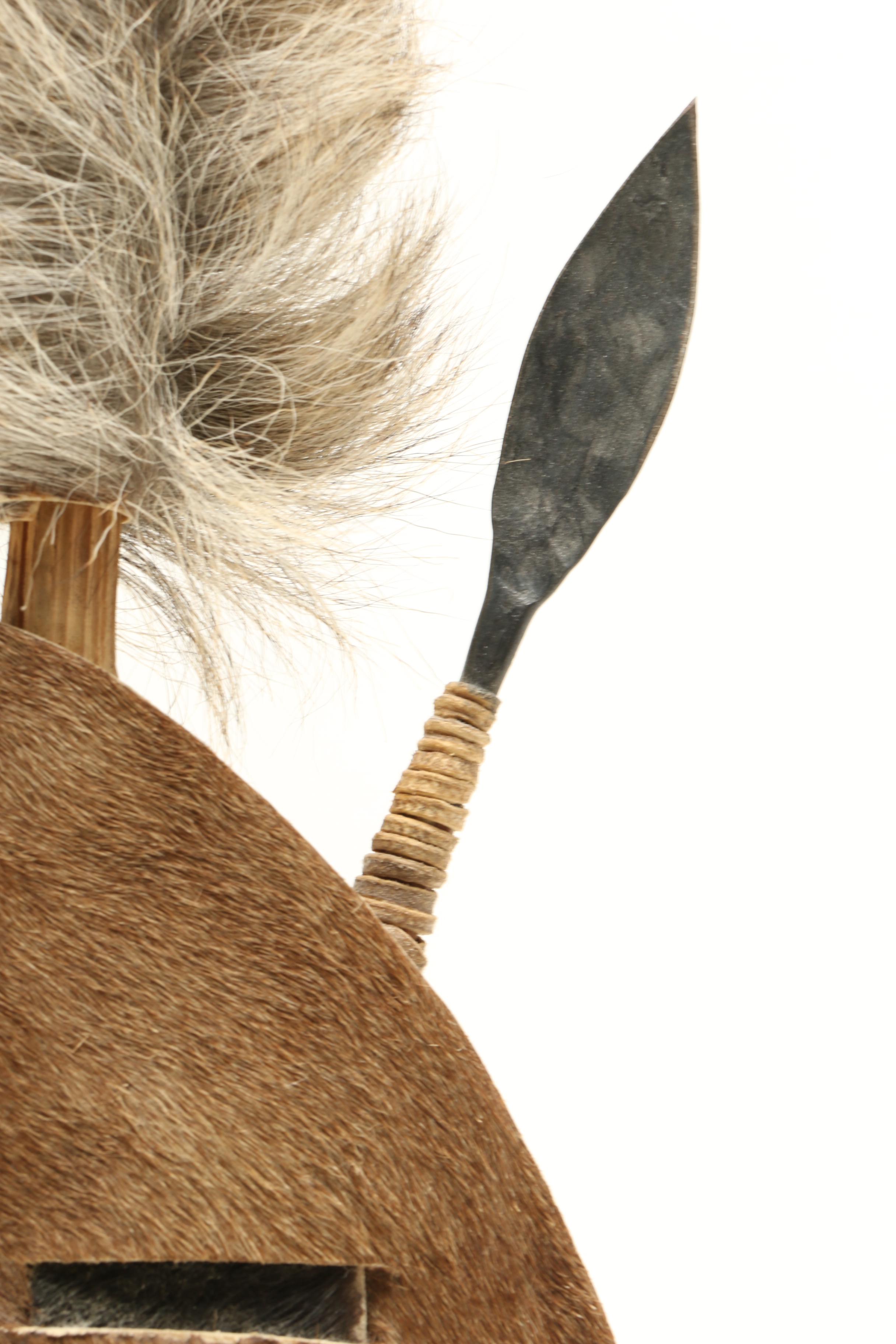 Zulu Cowhide Shield with Knobkerrie and Spear