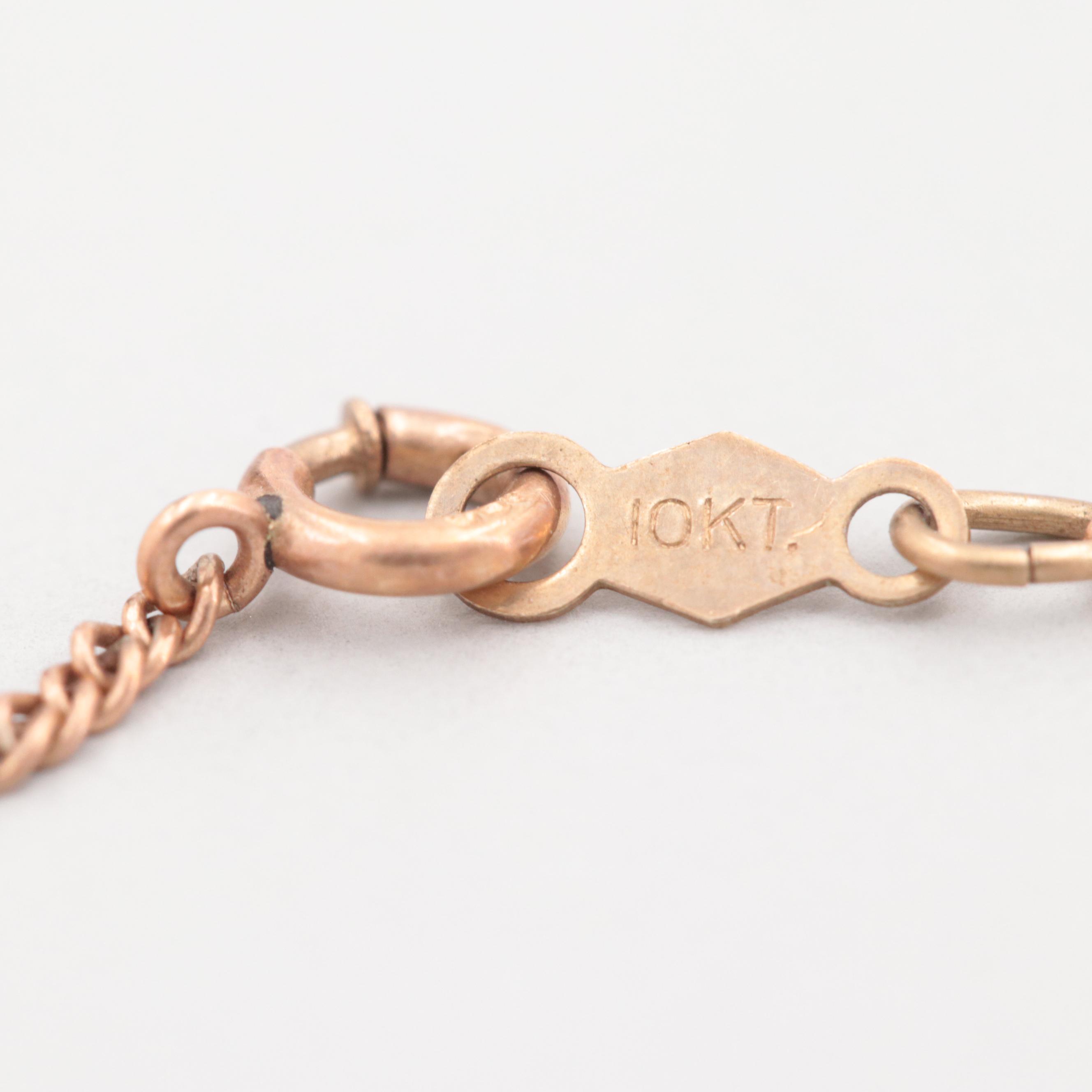 Vintage 10K Rose Gold Flower Pendant Necklace with Glass Accent