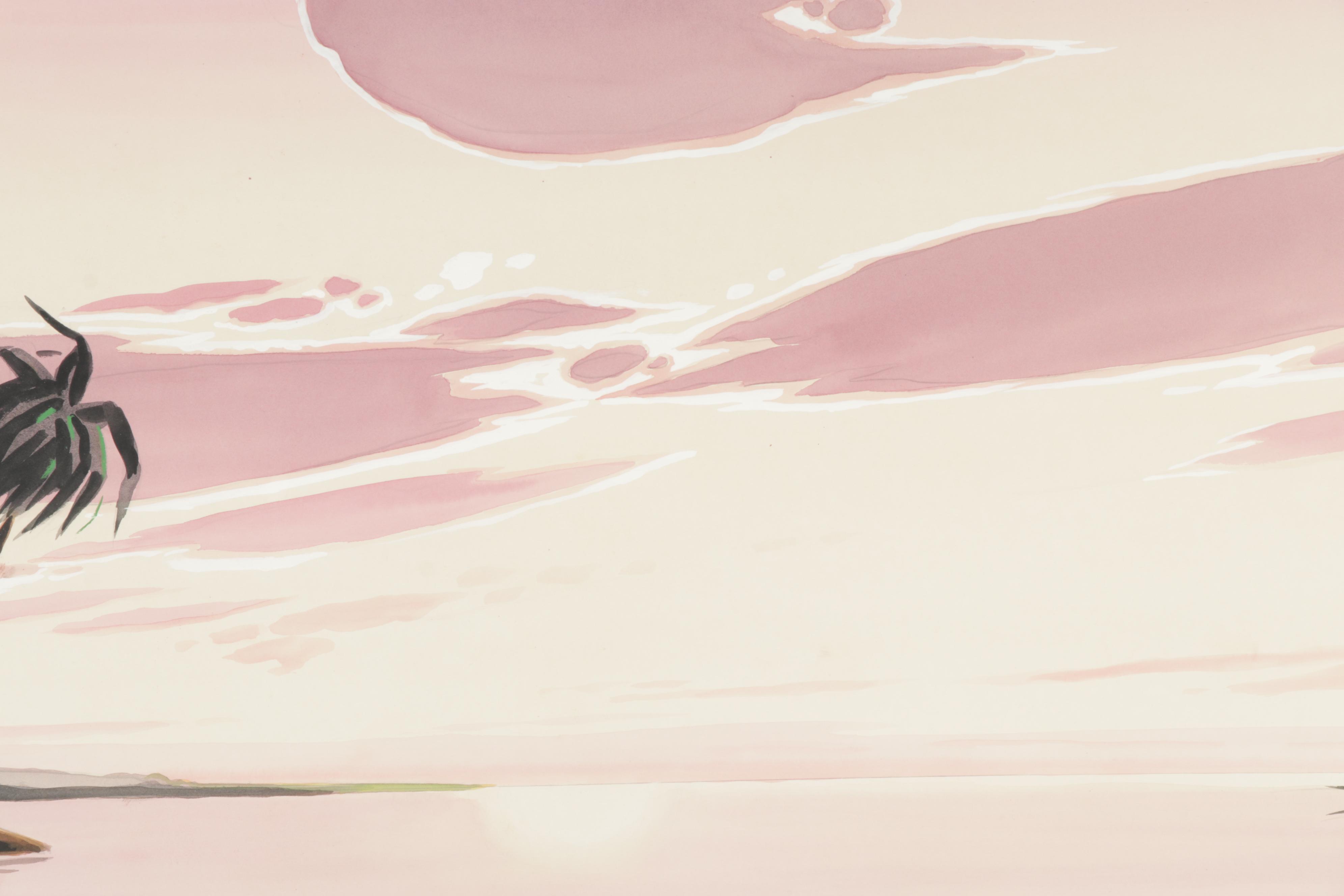 Carlo of Hollywood Large Mid Century Tropical Gouache Painting