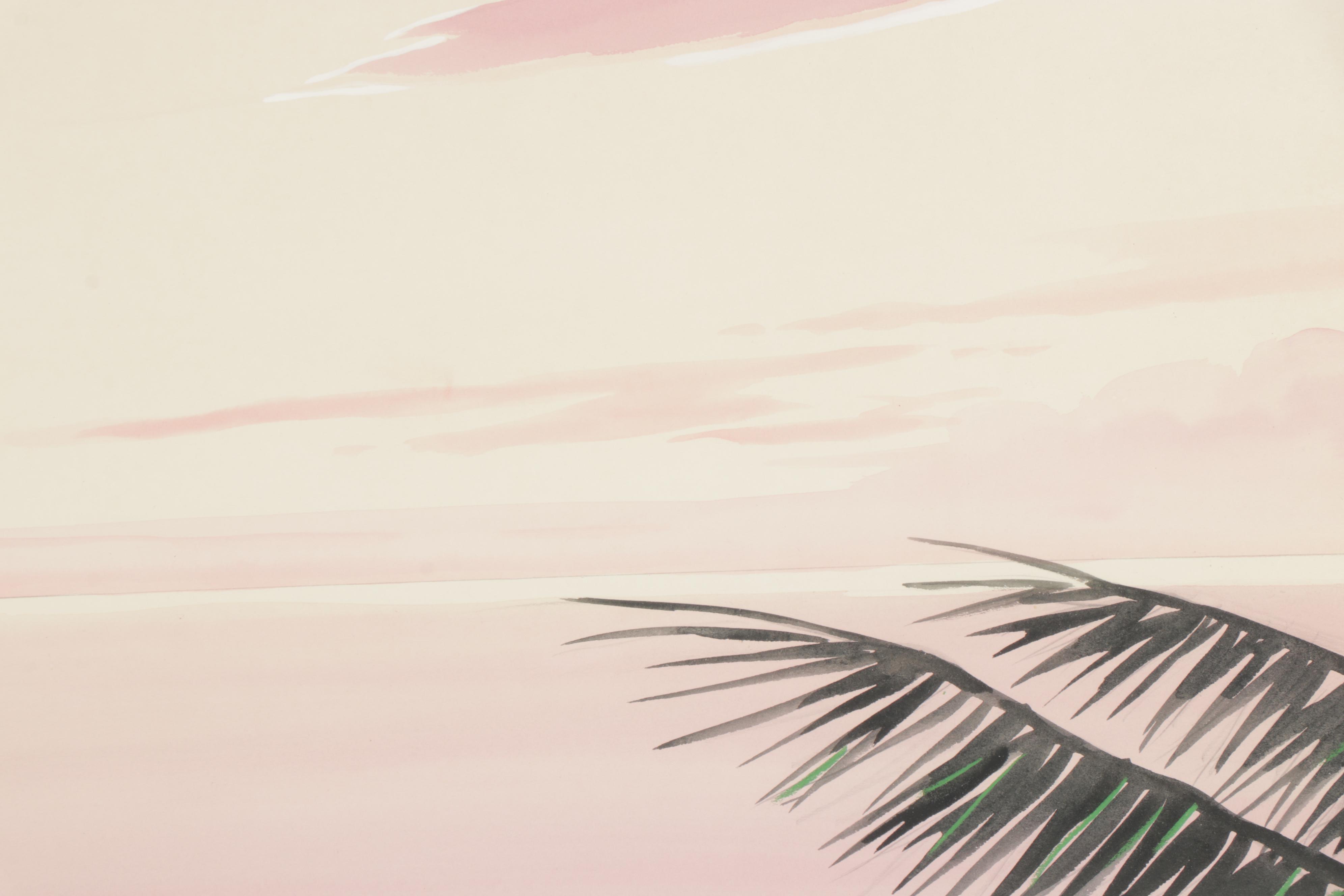 Carlo of Hollywood Large Mid Century Tropical Gouache Painting