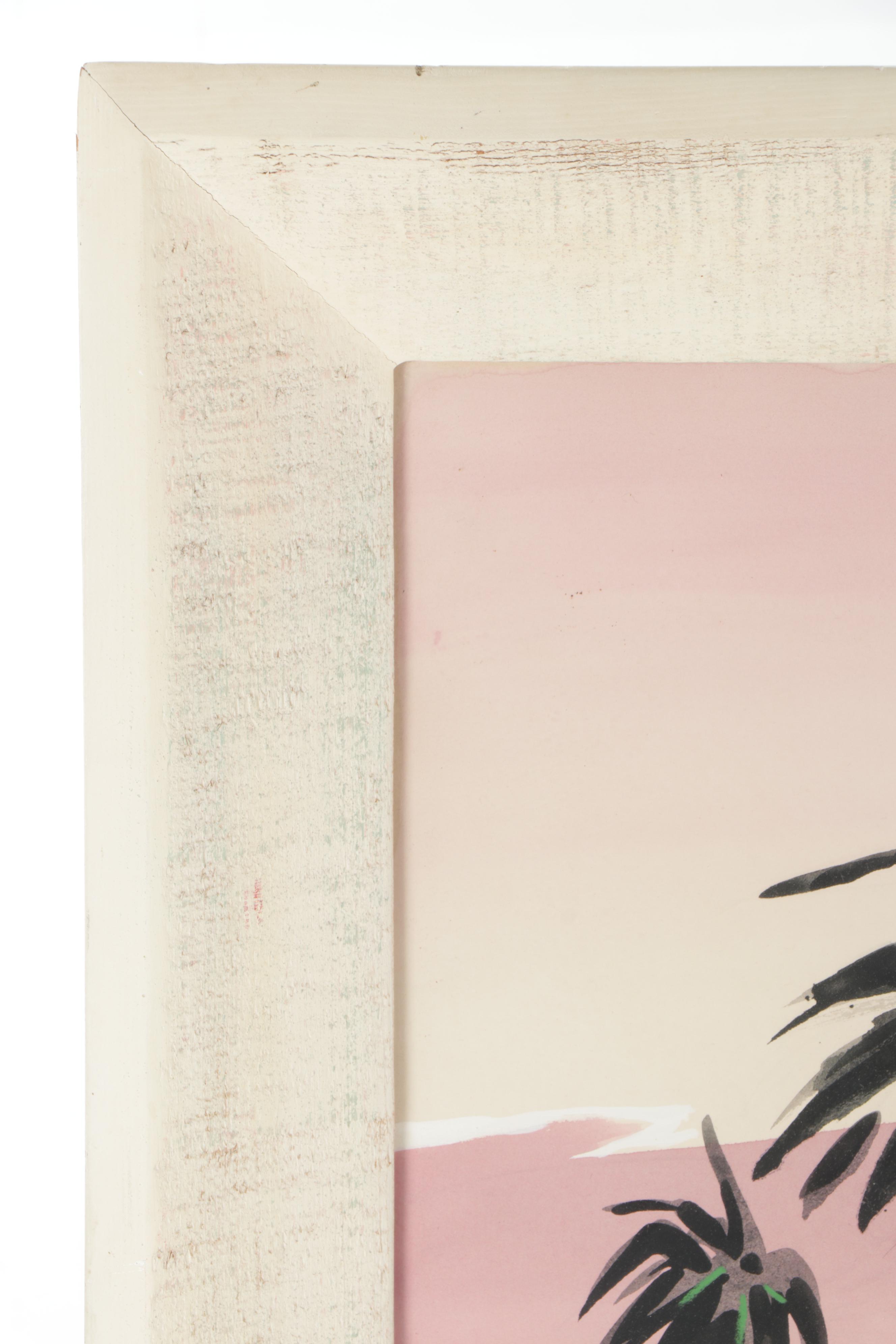 Carlo of Hollywood Large Mid Century Tropical Gouache Painting