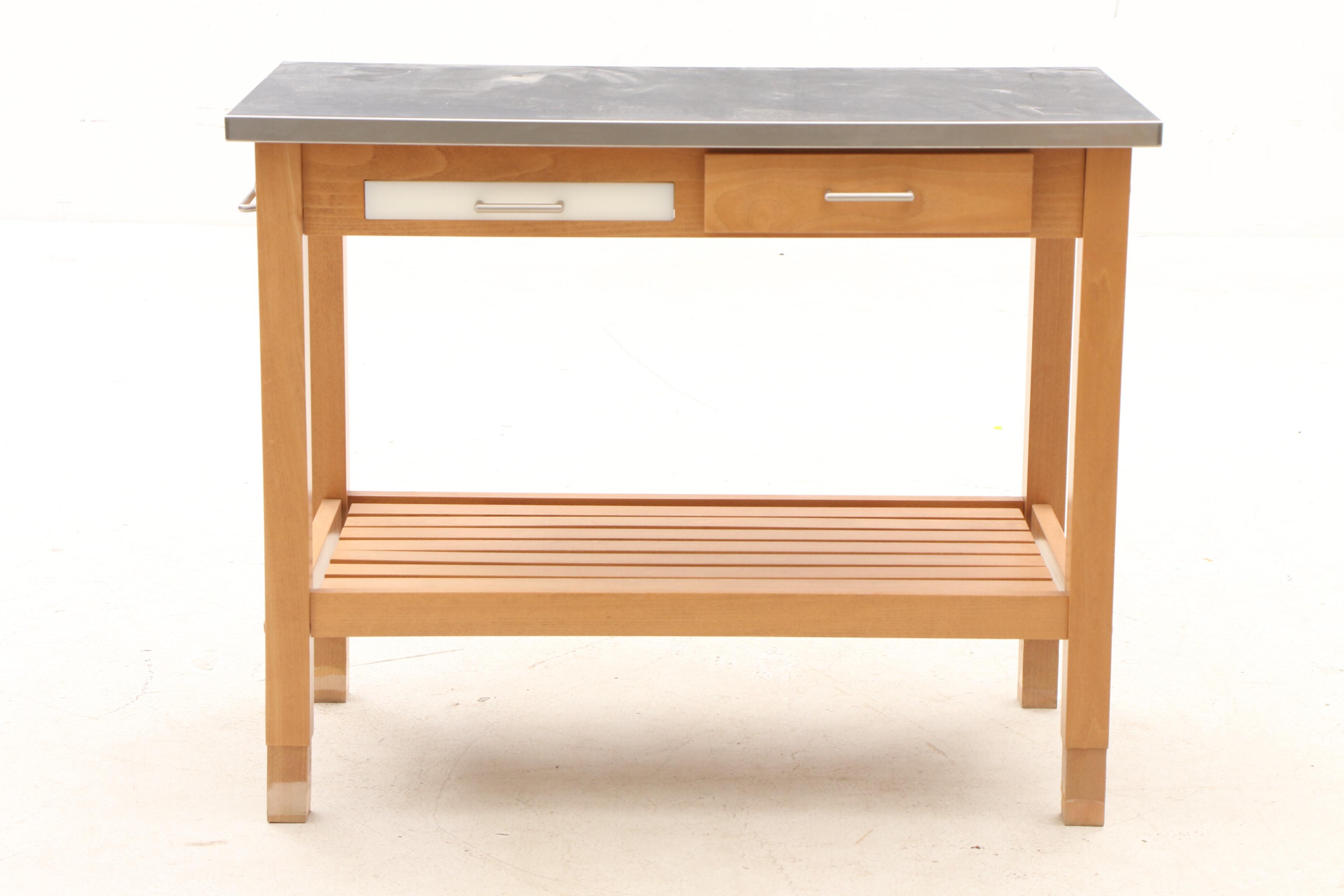 Stainless Steel Top Kitchen Island with Contents in Drawer