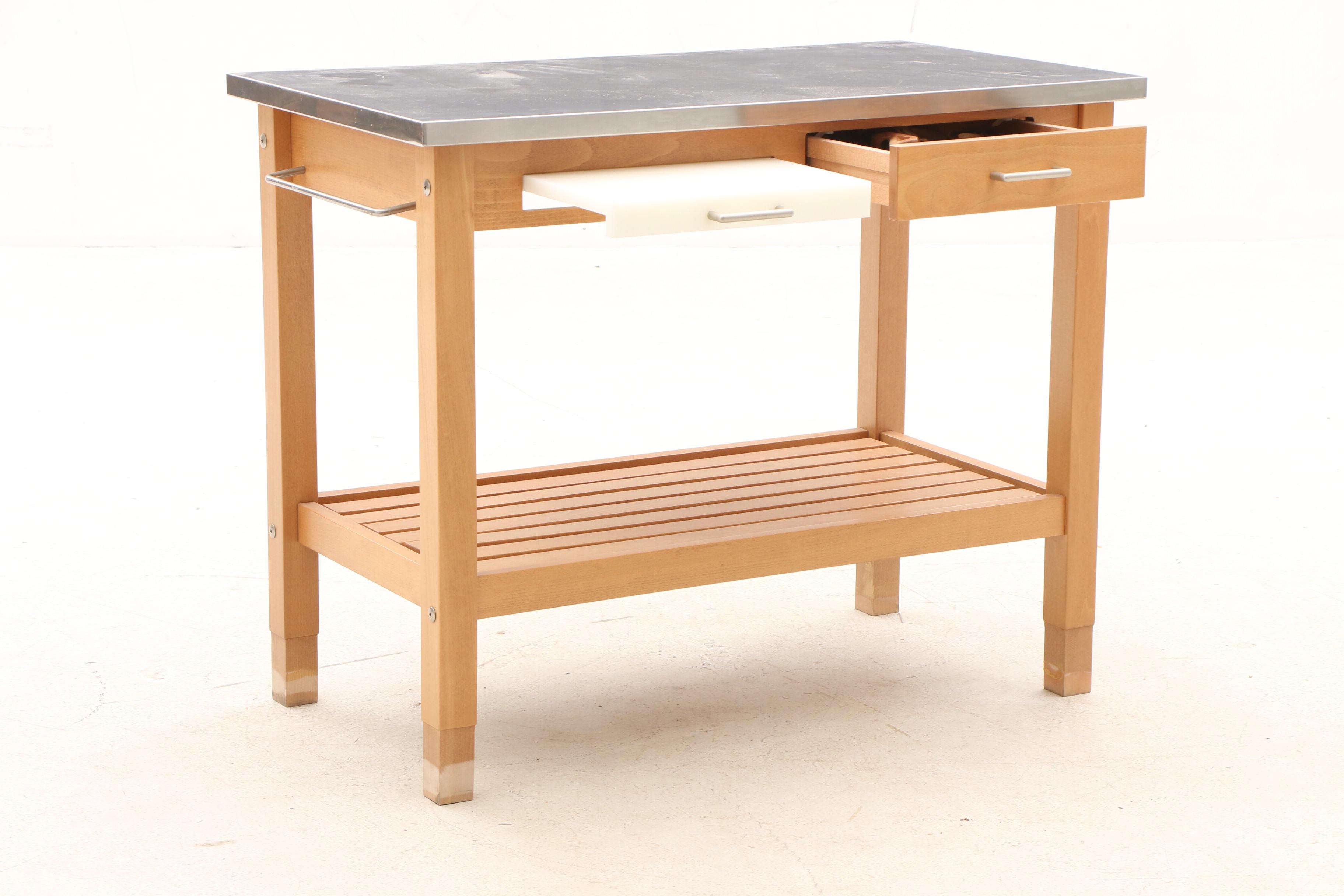 Stainless Steel Top Kitchen Island with Contents in Drawer