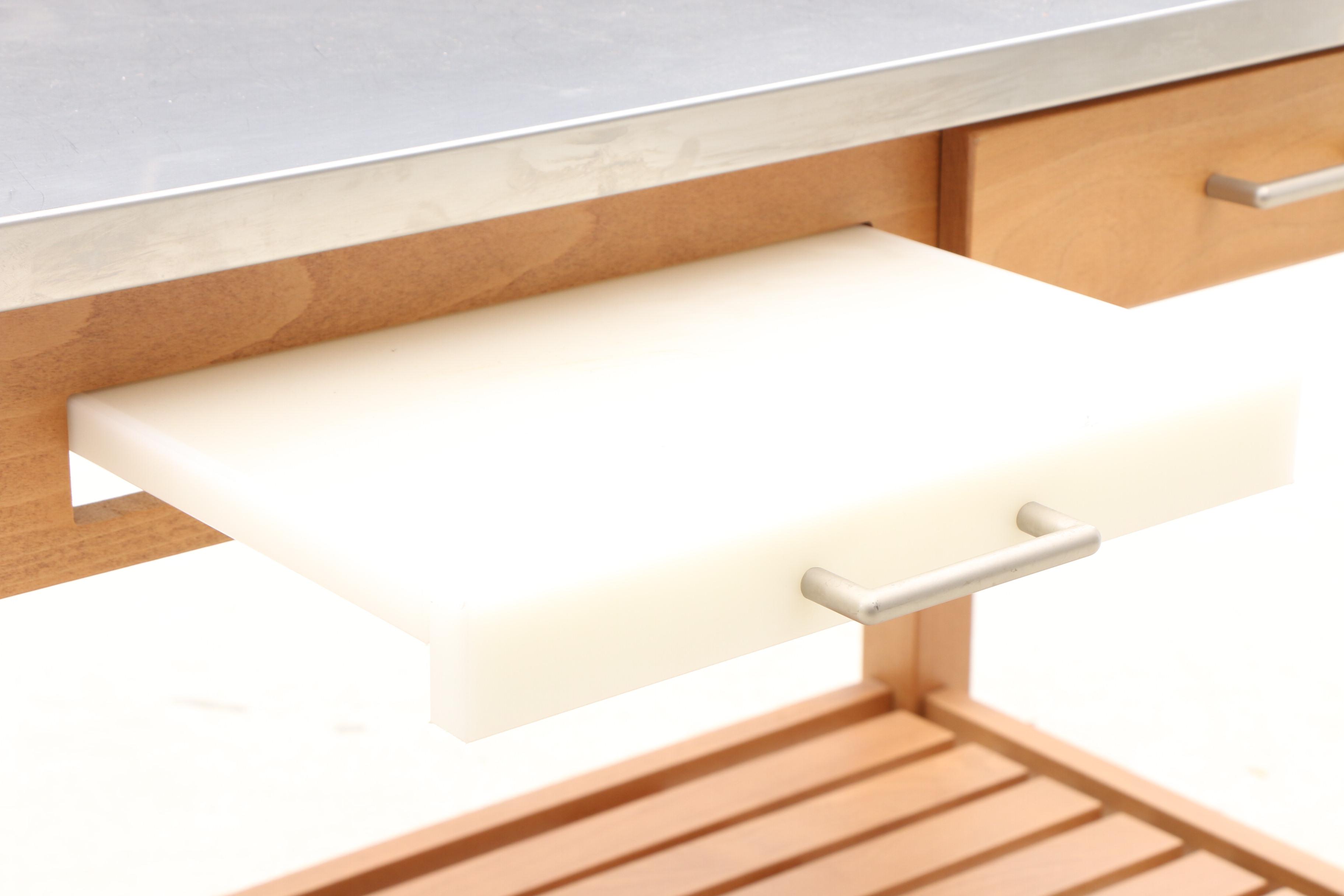 Stainless Steel Top Kitchen Island with Contents in Drawer