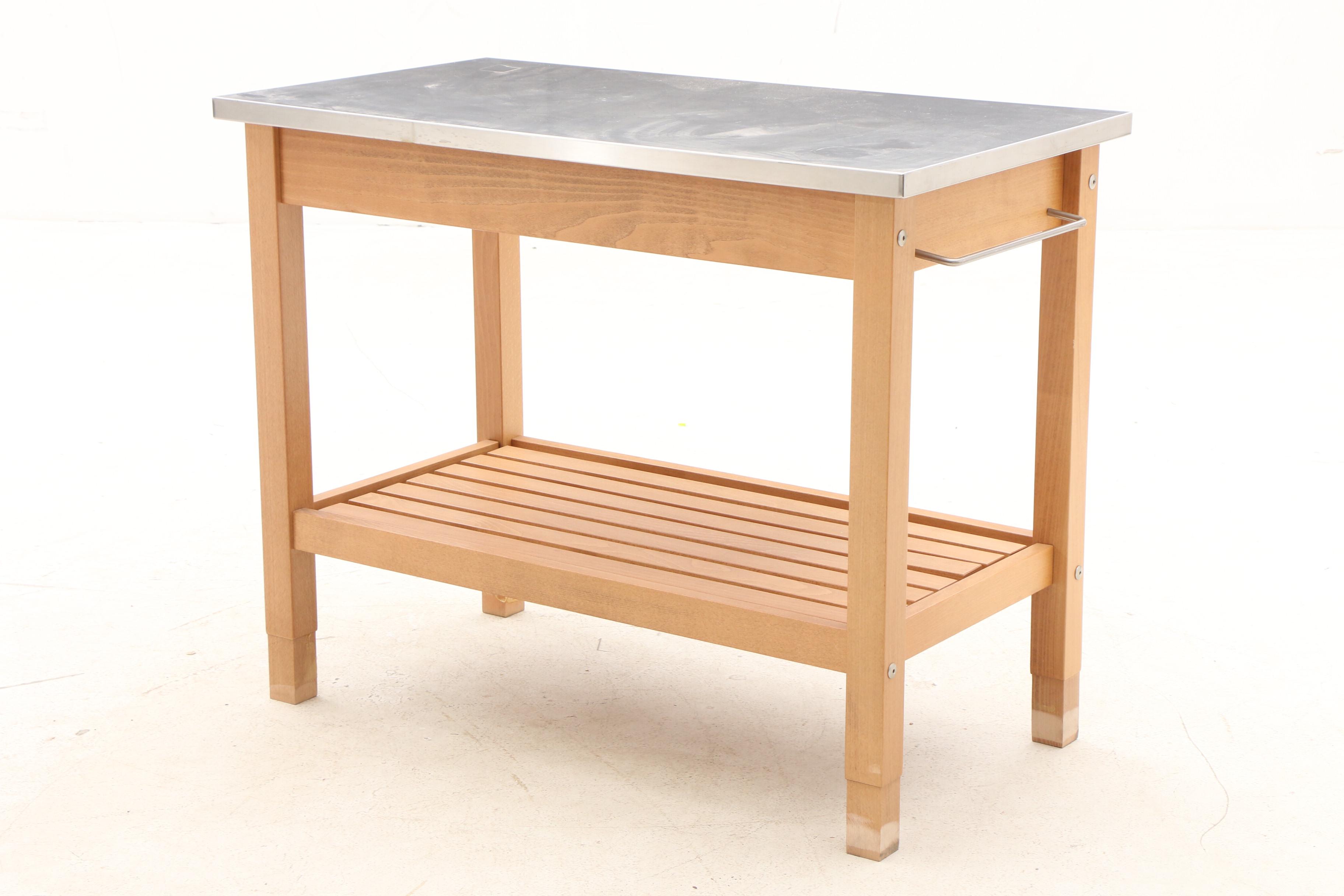 Stainless Steel Top Kitchen Island with Contents in Drawer