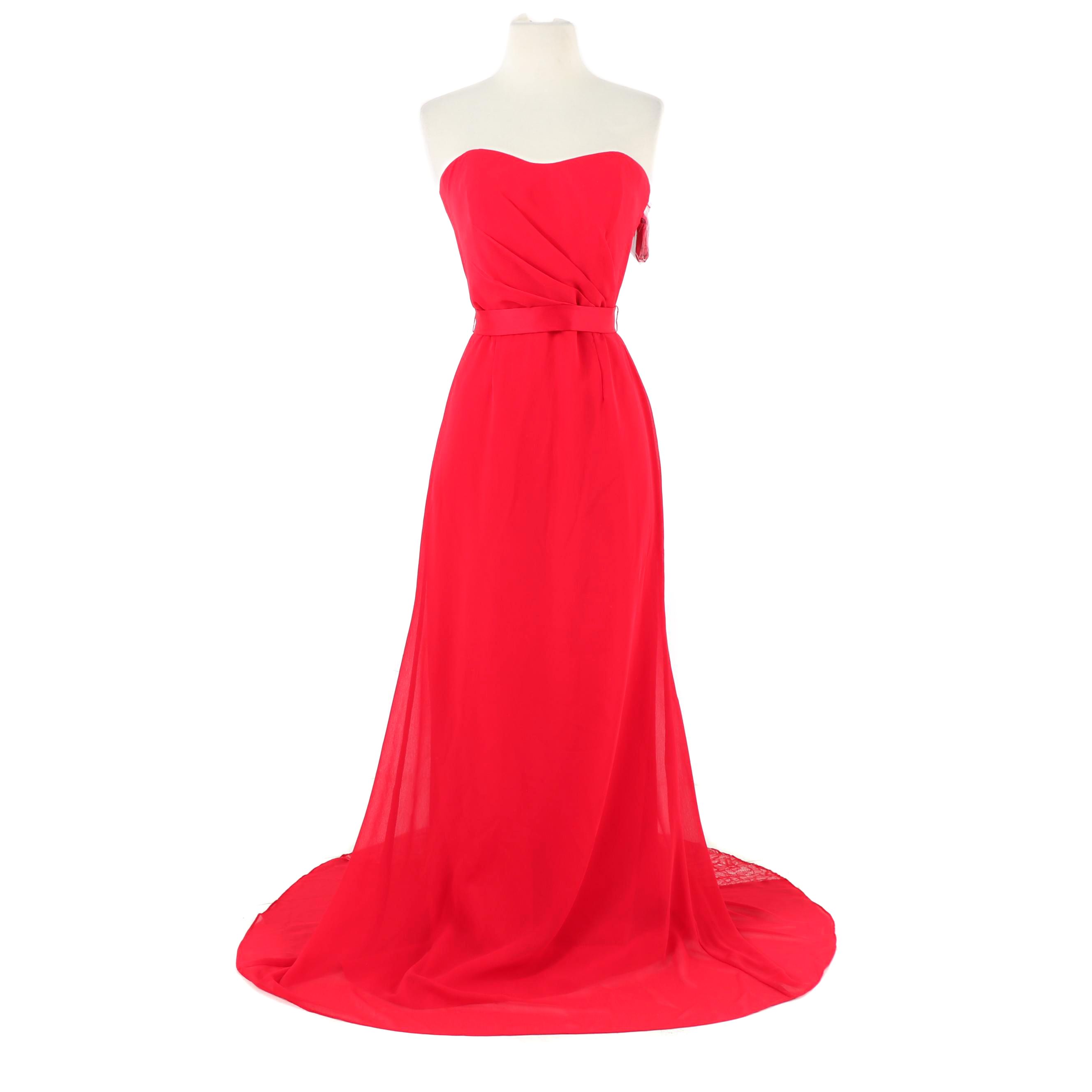 White by Vera Wang Red Strapless Evening Gown Accented with Lace