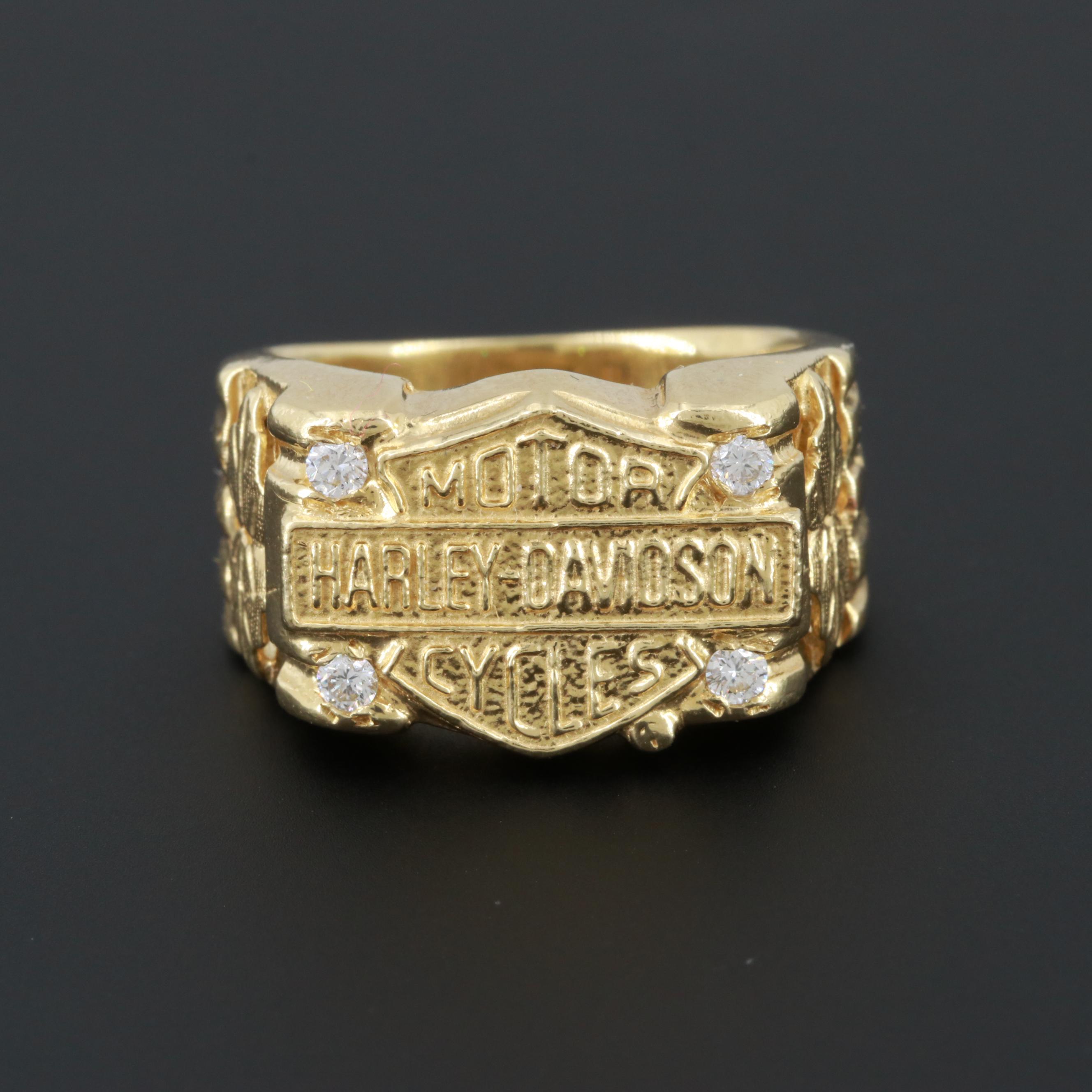 18K Yellow Gold Diamond Harley Davidson Ring