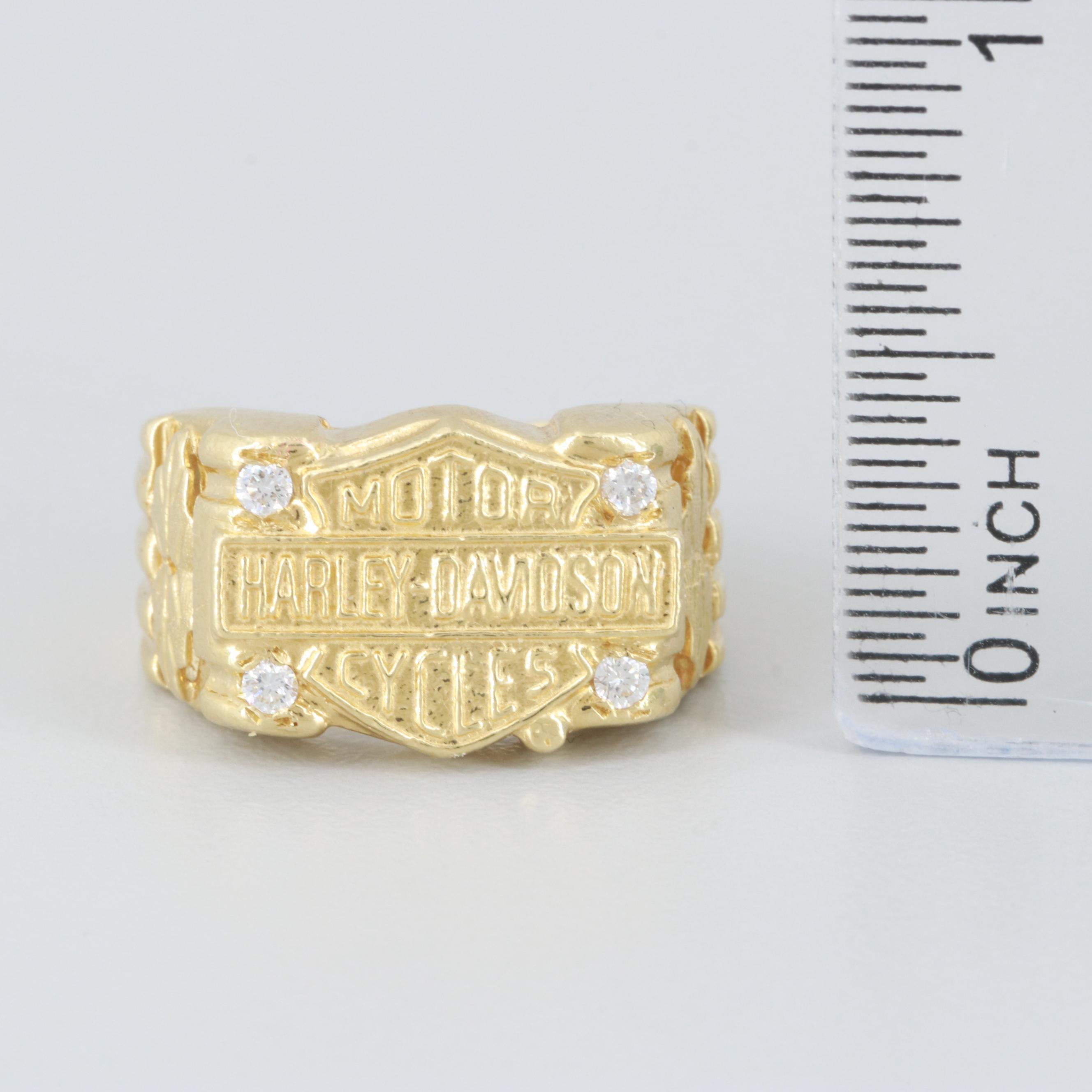18K Yellow Gold Diamond Harley Davidson Ring