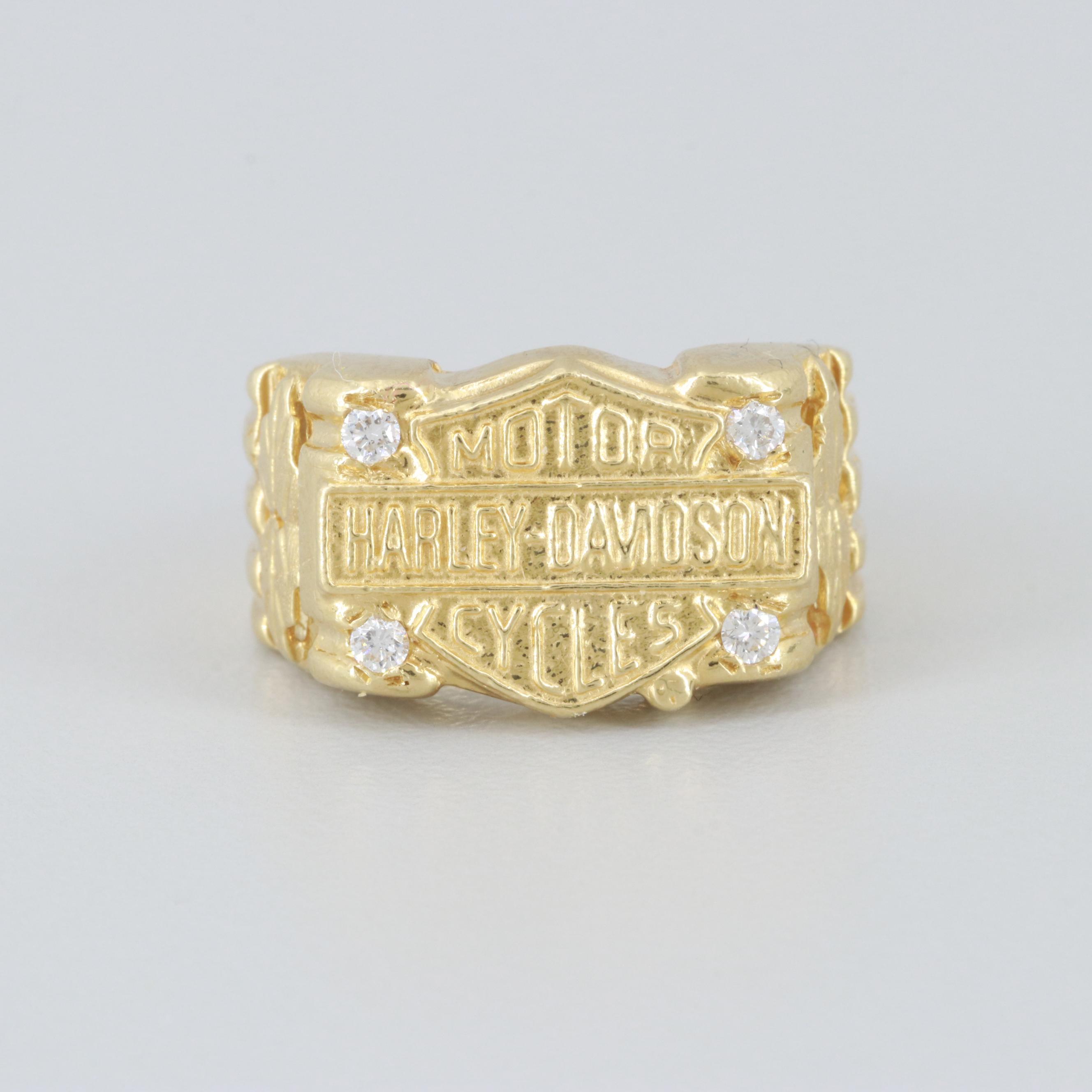 18K Yellow Gold Diamond Harley Davidson Ring