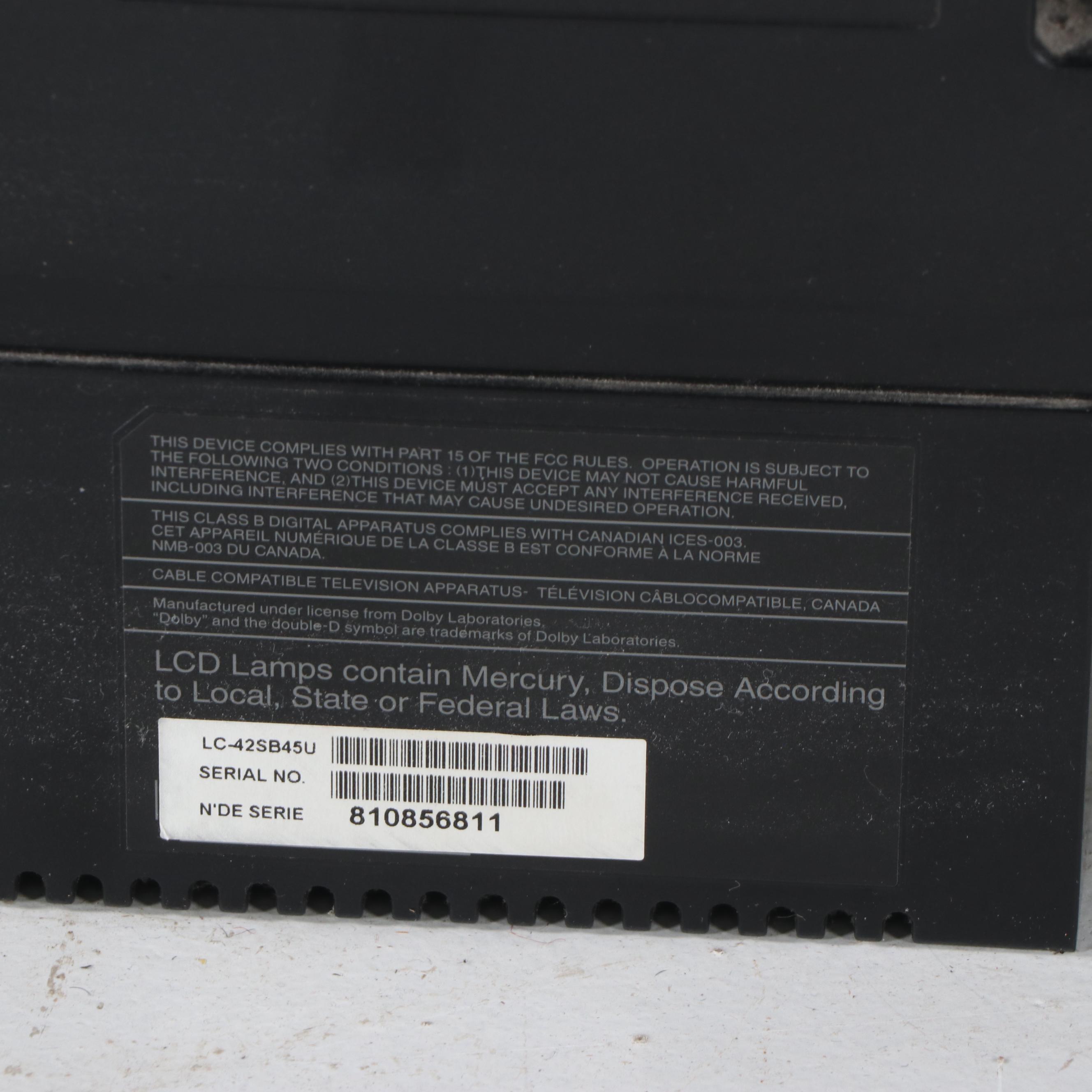 Sharp 42" Liquid Crystal Flat Screen Television