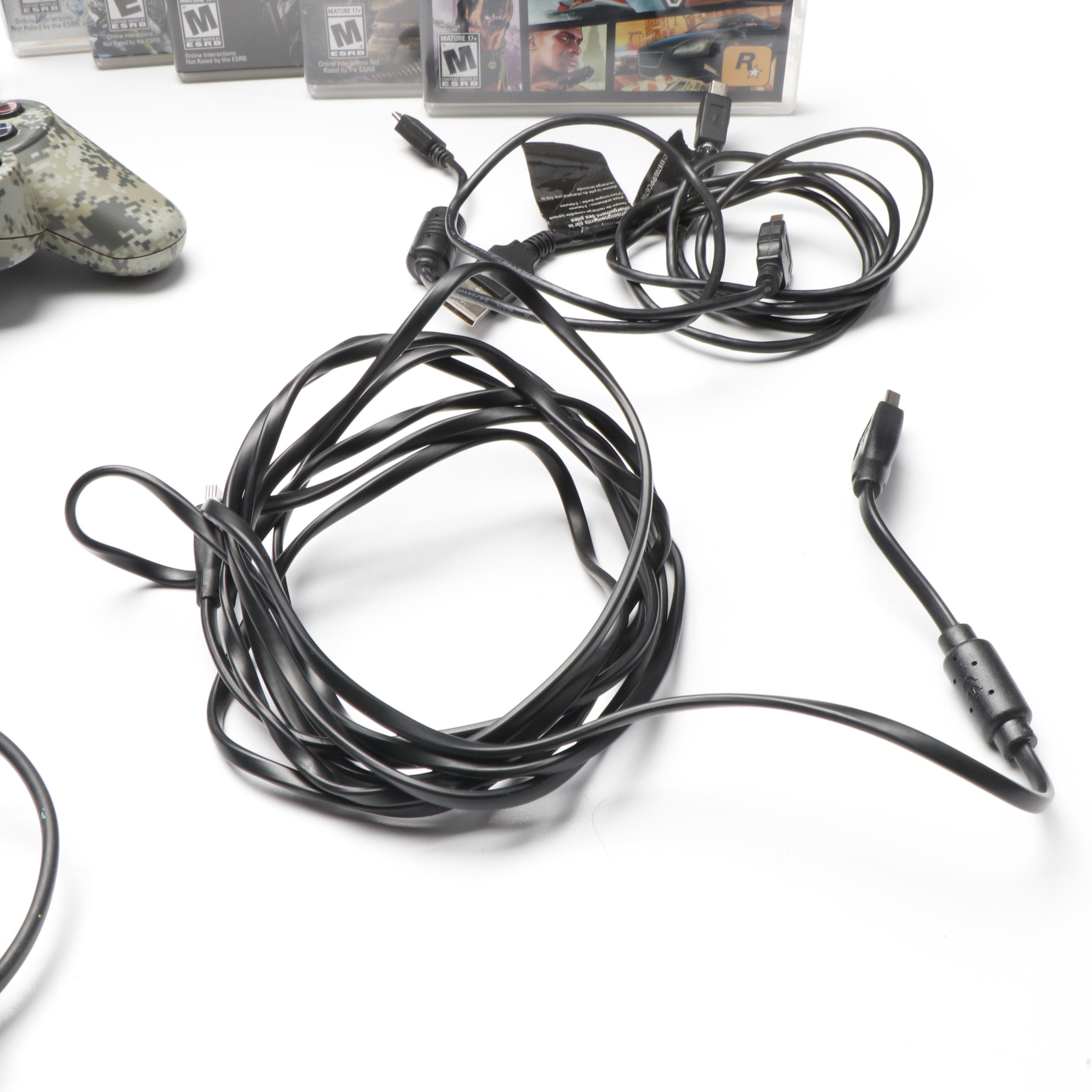 Sony Playstation 3 Slim with Wireless Controllers and Video Games