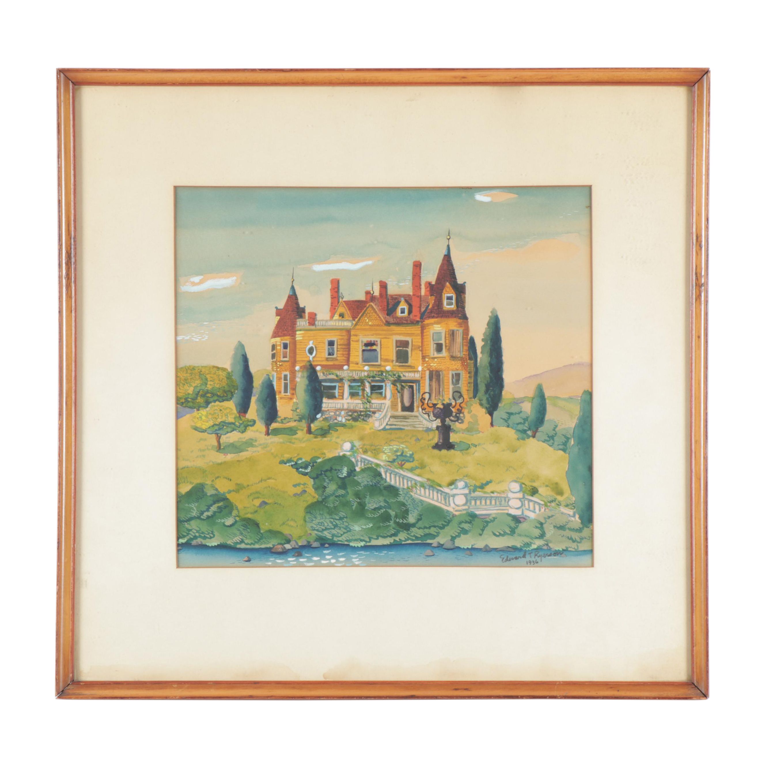 Edward Trowbridge Ryerson Gouache Painting "House on the Hudson"