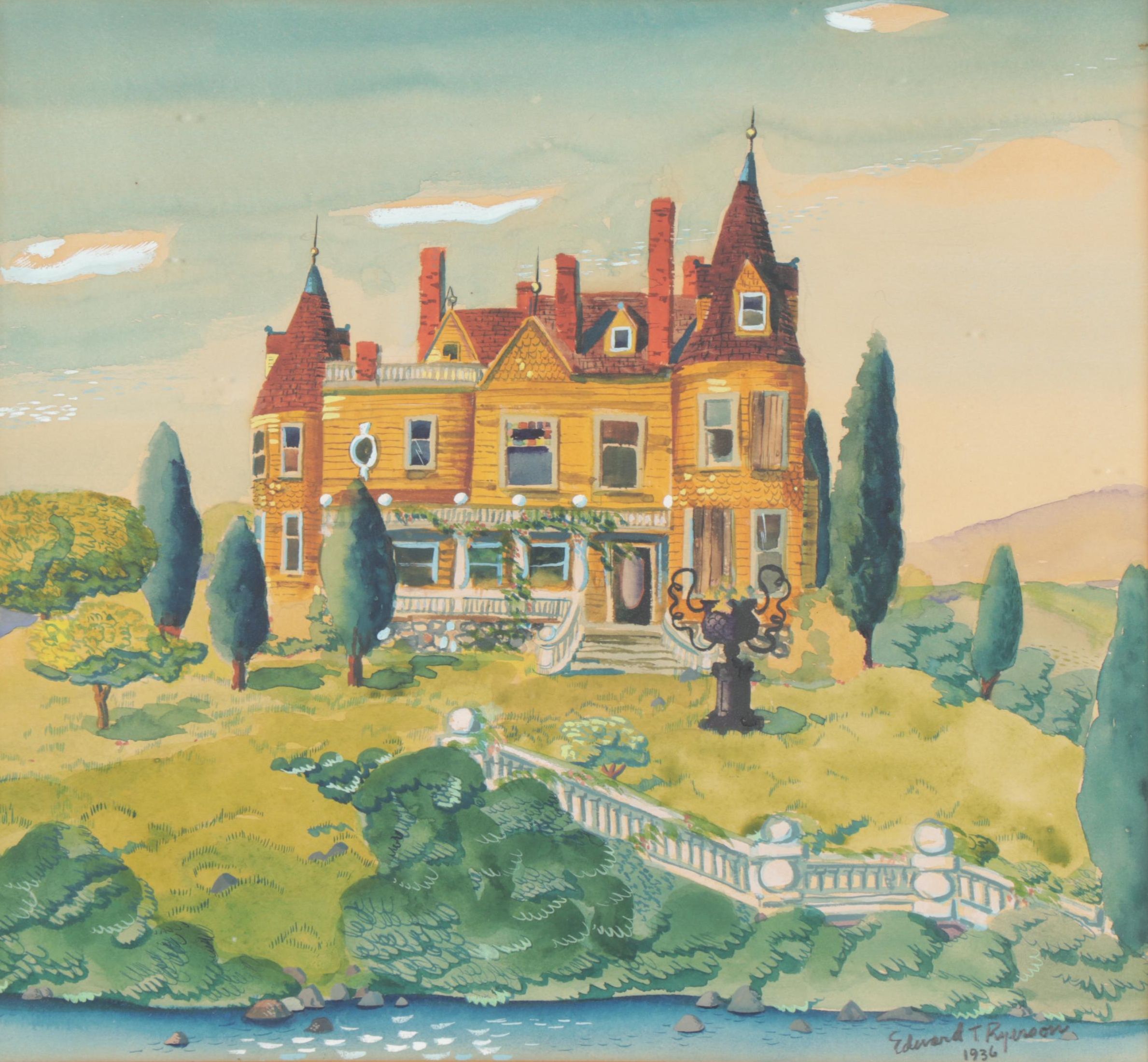 Edward Trowbridge Ryerson Gouache Painting "House on the Hudson"
