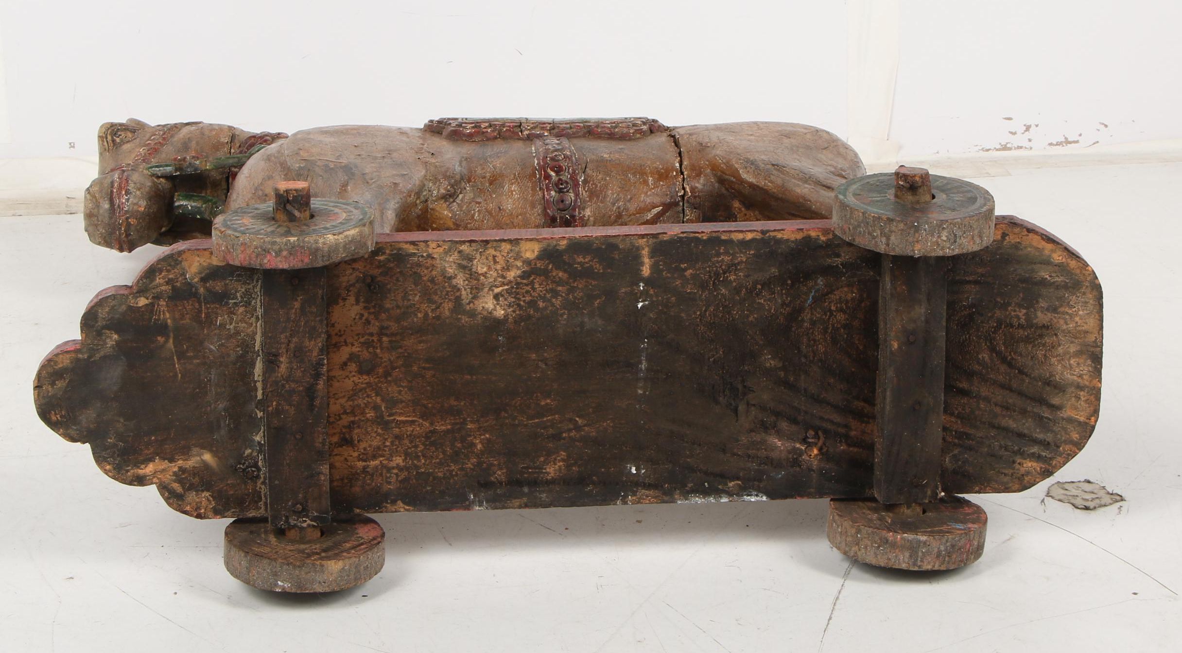 Wooden Horse Statue on Wheeled Base