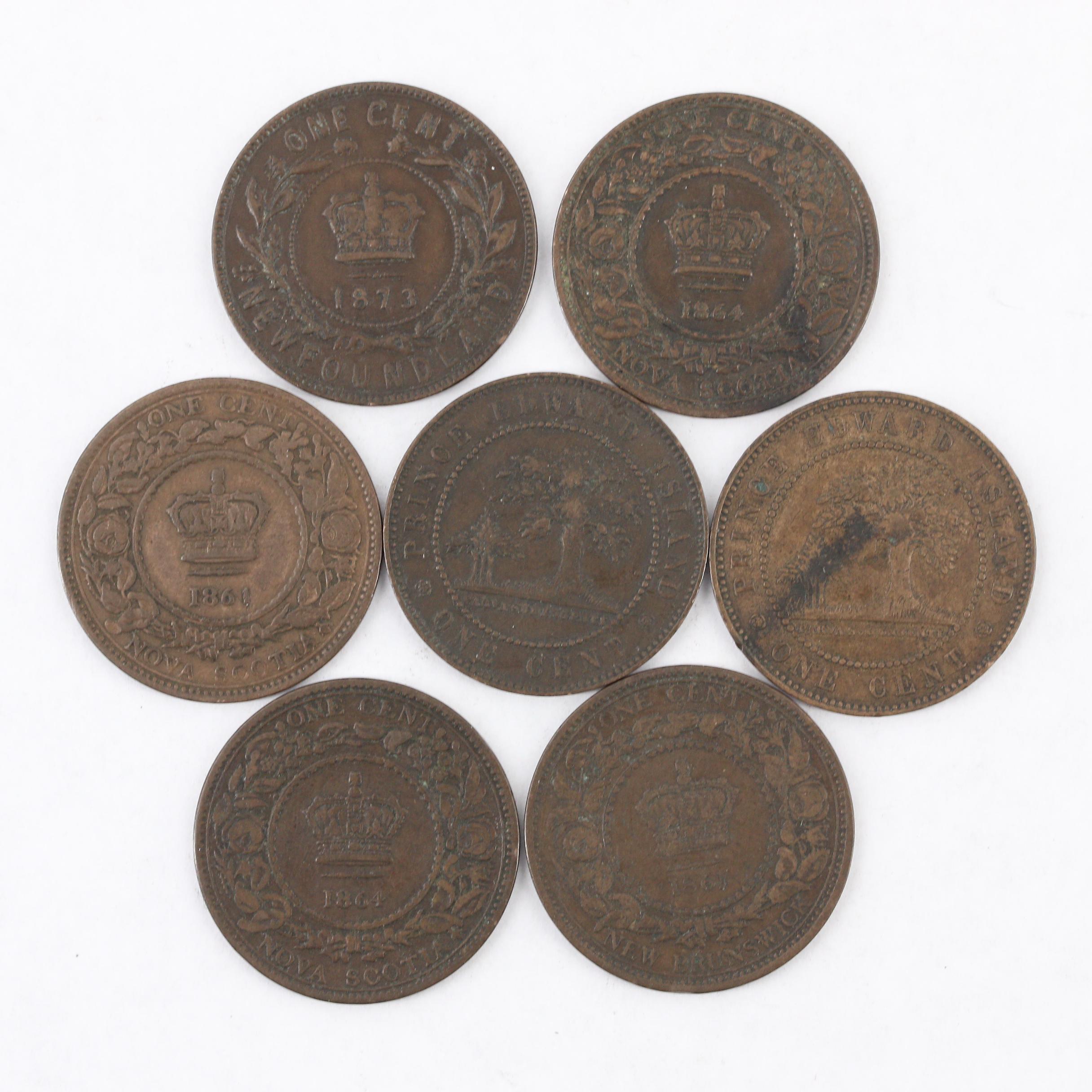 Group of Seven Canadian Provinces One-Cent Coins