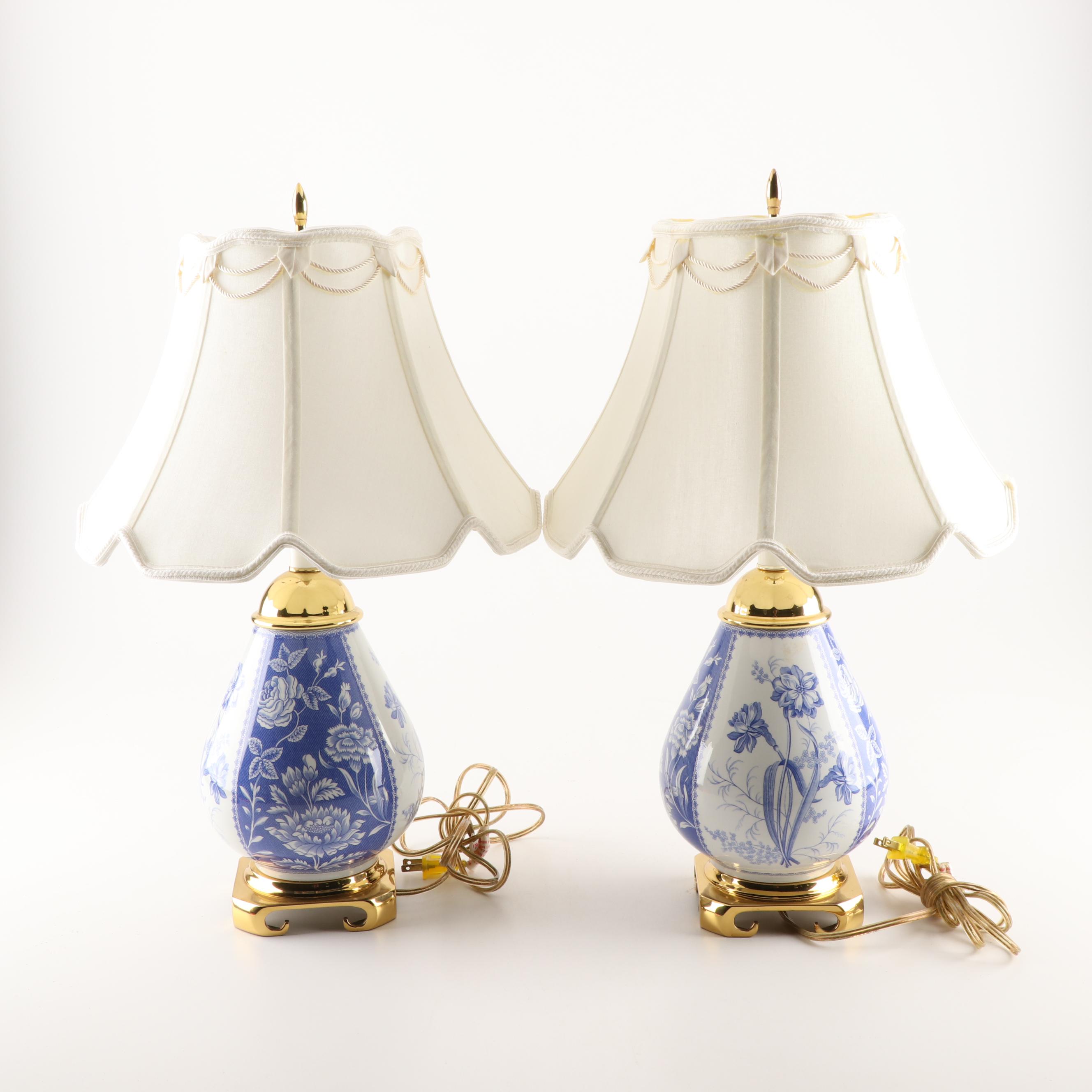 Spode Blue Room Collection Reproduction "Floral" Table Lamps