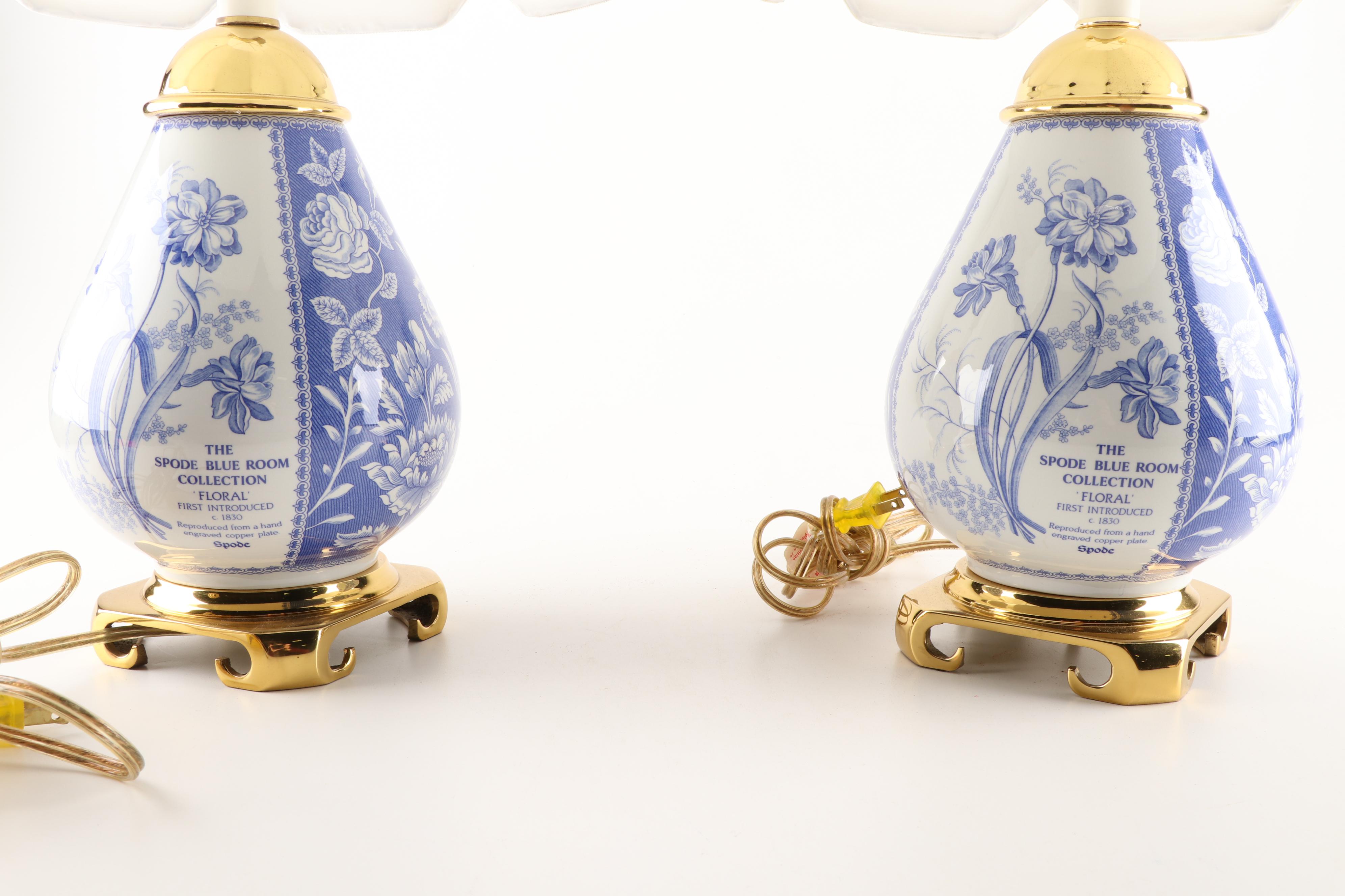 Spode Blue Room Collection Reproduction "Floral" Table Lamps