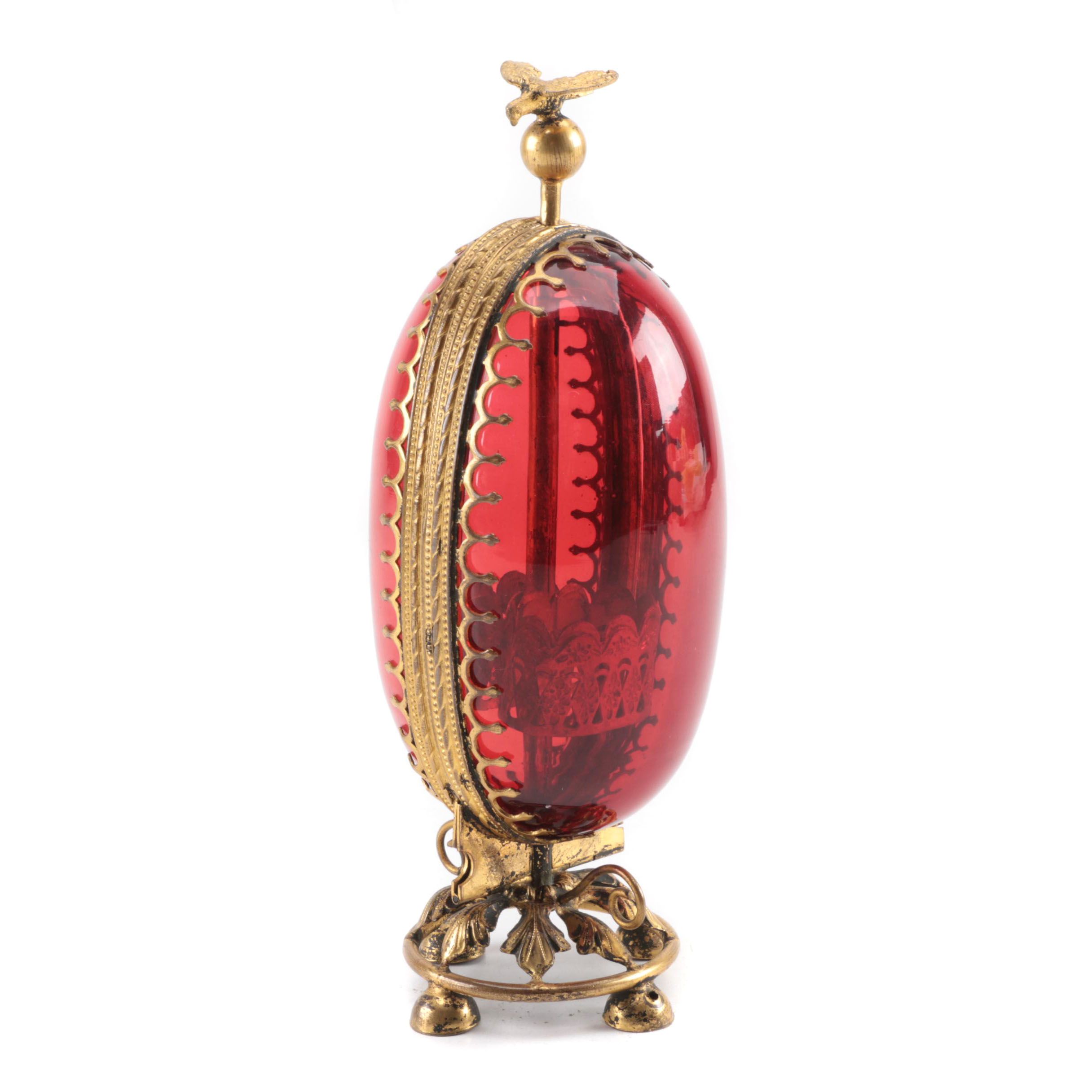 French Ruby Glass Perfume "Etui" in Egg Form, 19th Century