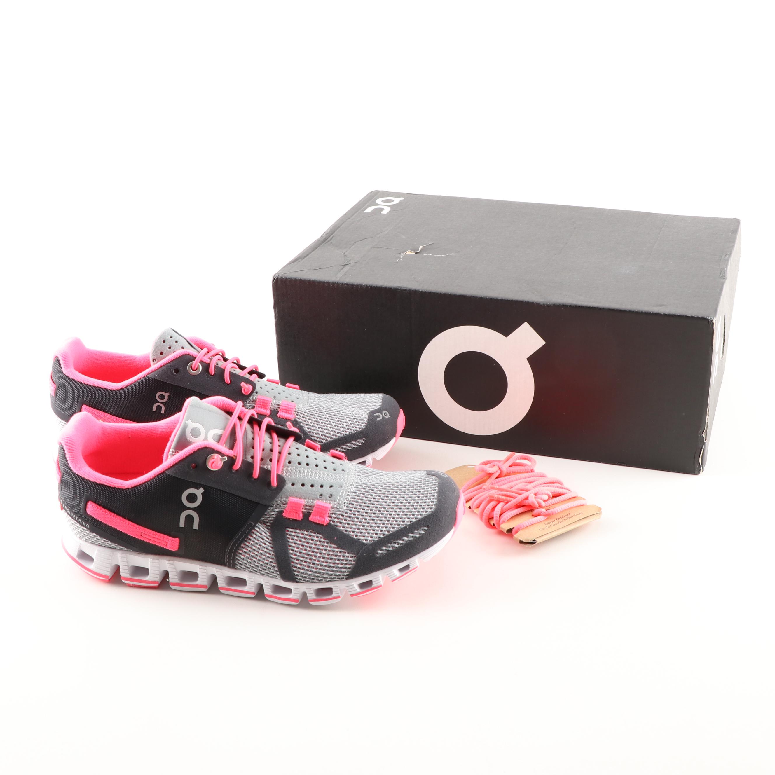 On Running Cloud Grey and Neon Pink Sneakers
