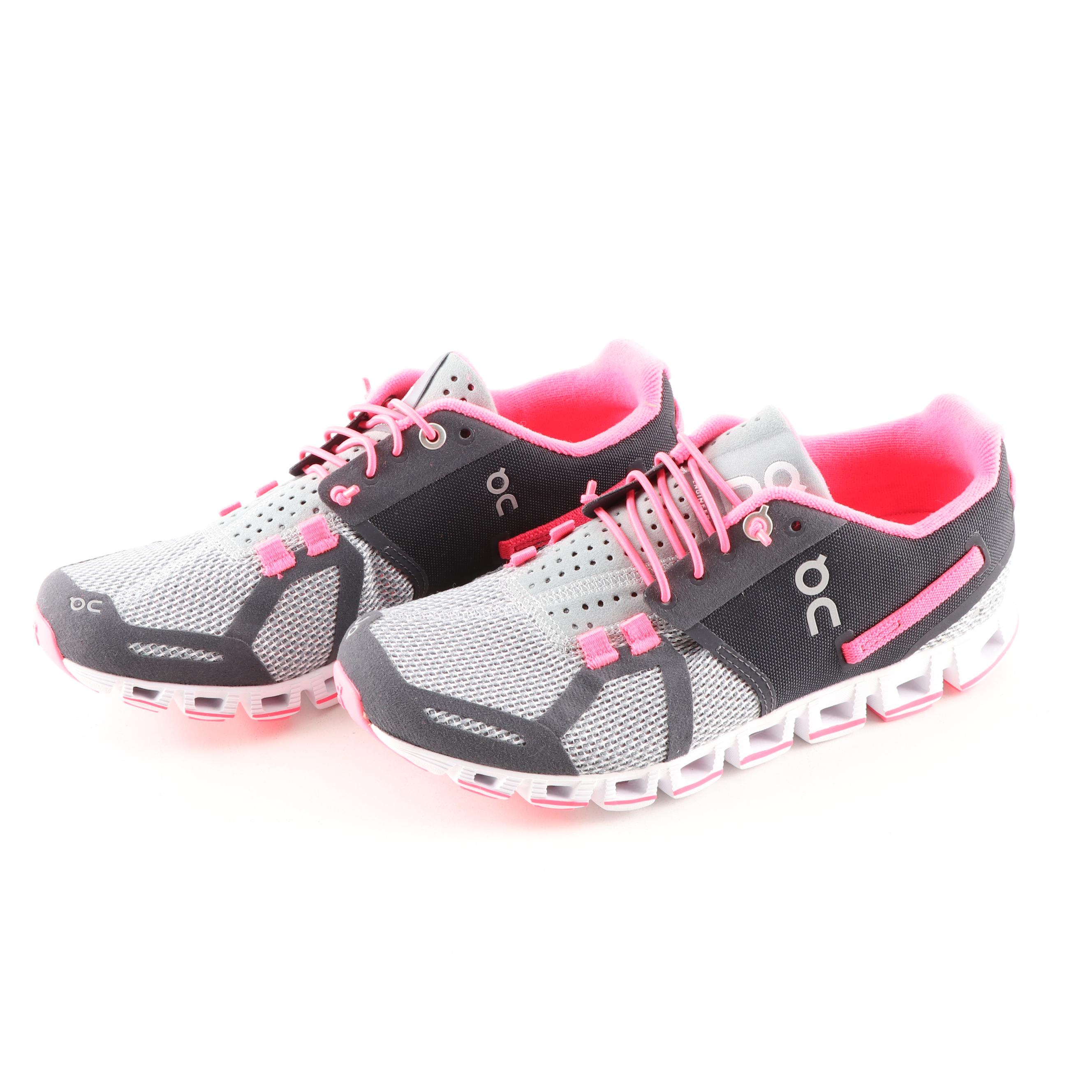 On Running Cloud Grey and Neon Pink Sneakers
