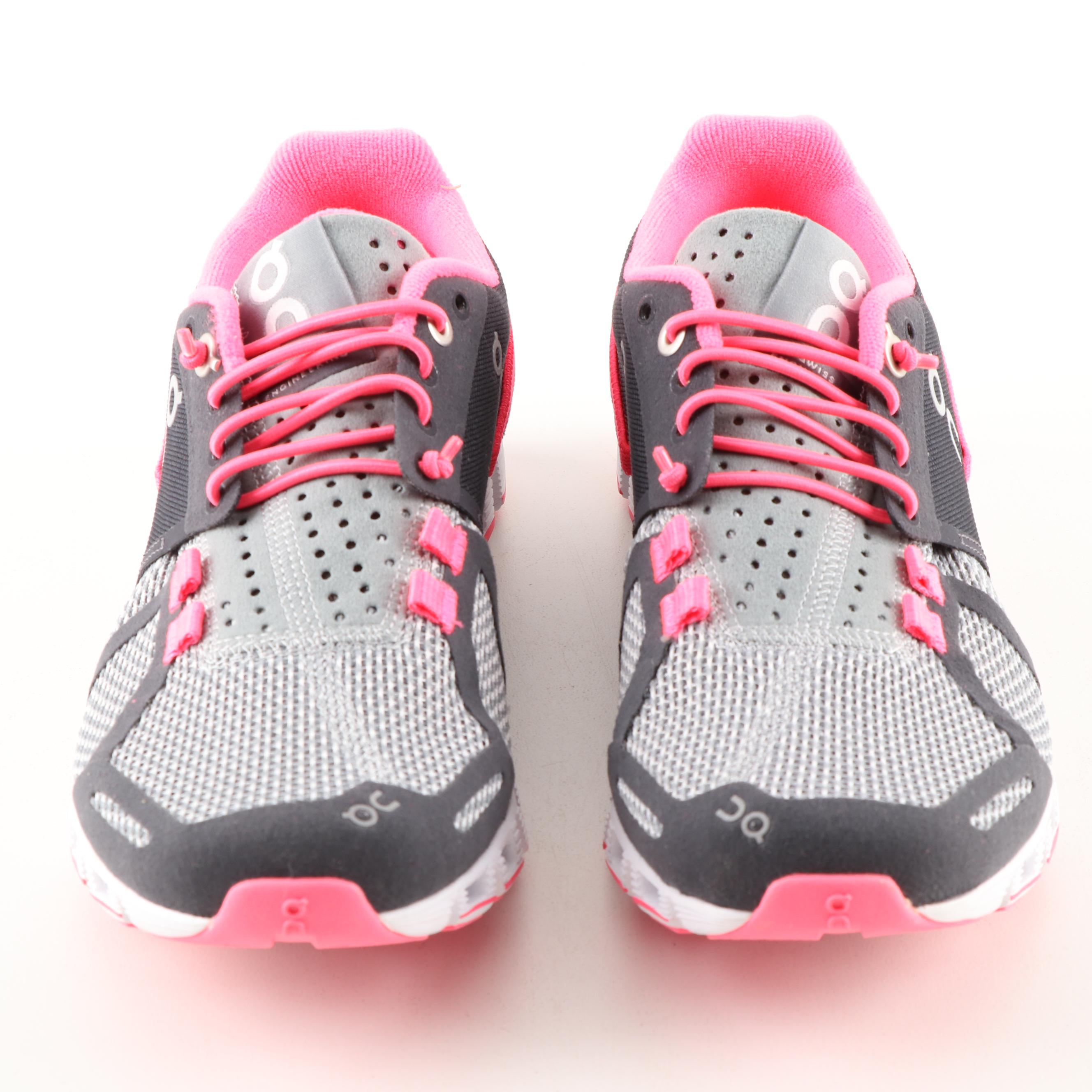 On Running Cloud Grey and Neon Pink Sneakers