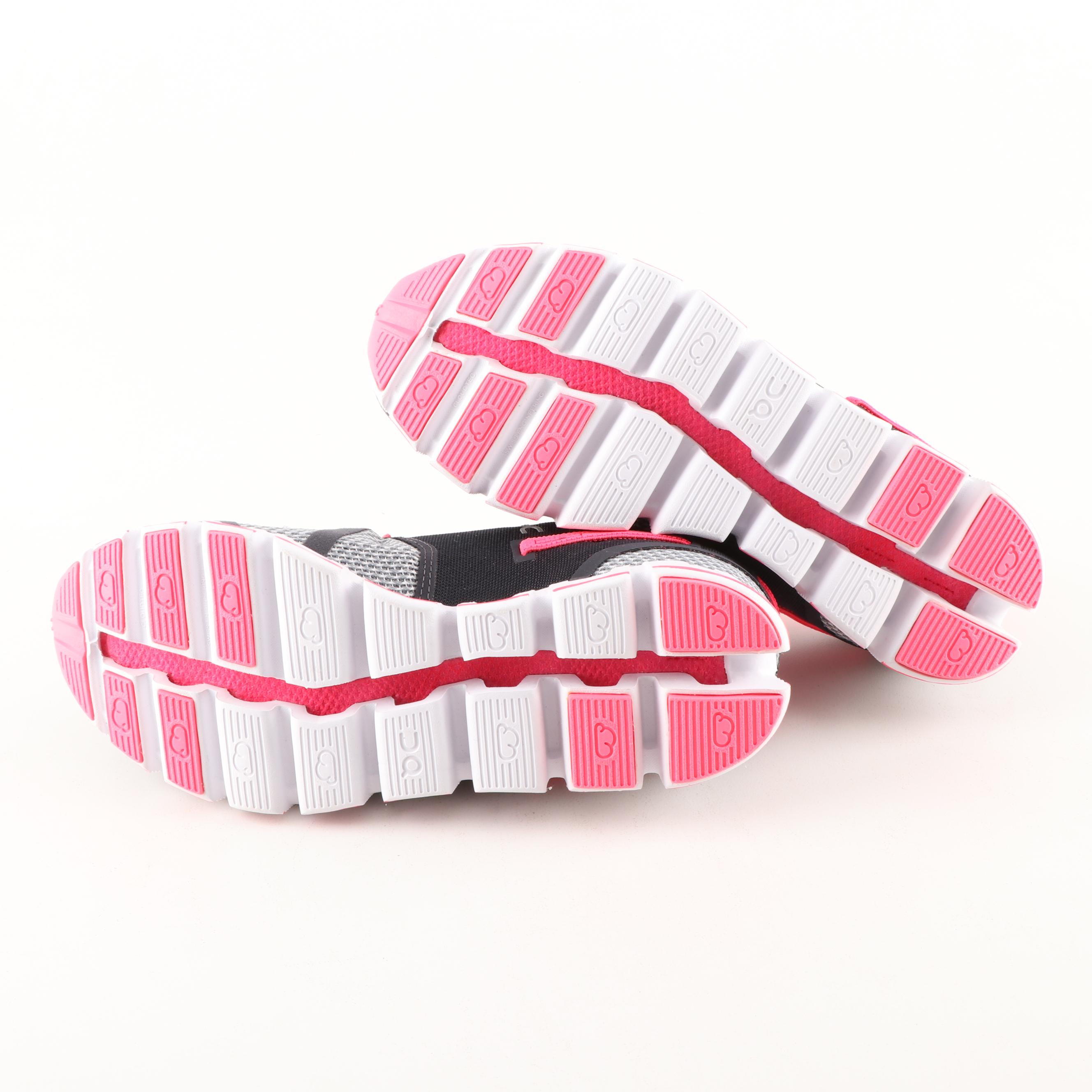 On Running Cloud Grey and Neon Pink Sneakers