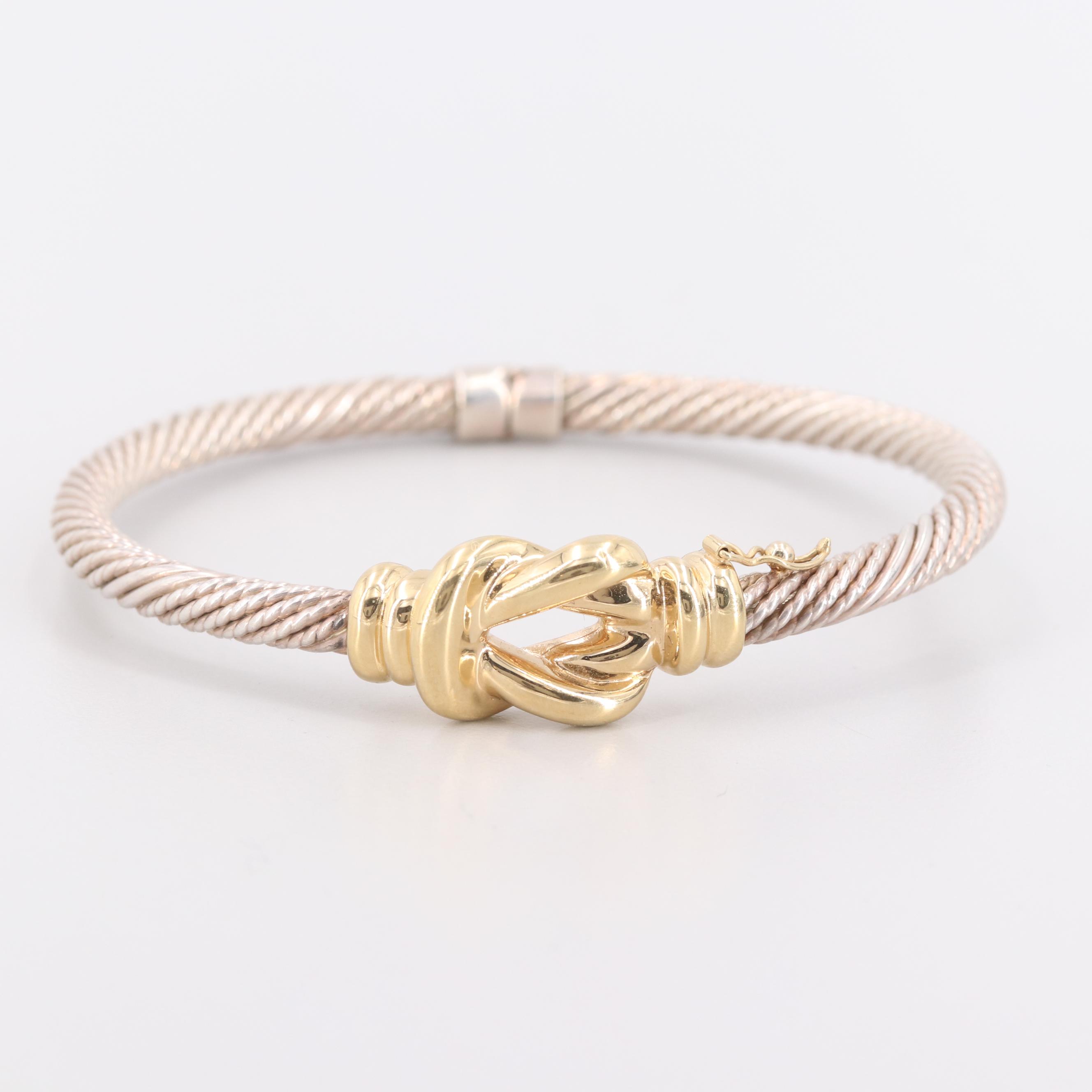 Sterling Silver and 14K Yellow Gold Hinged Bracelet