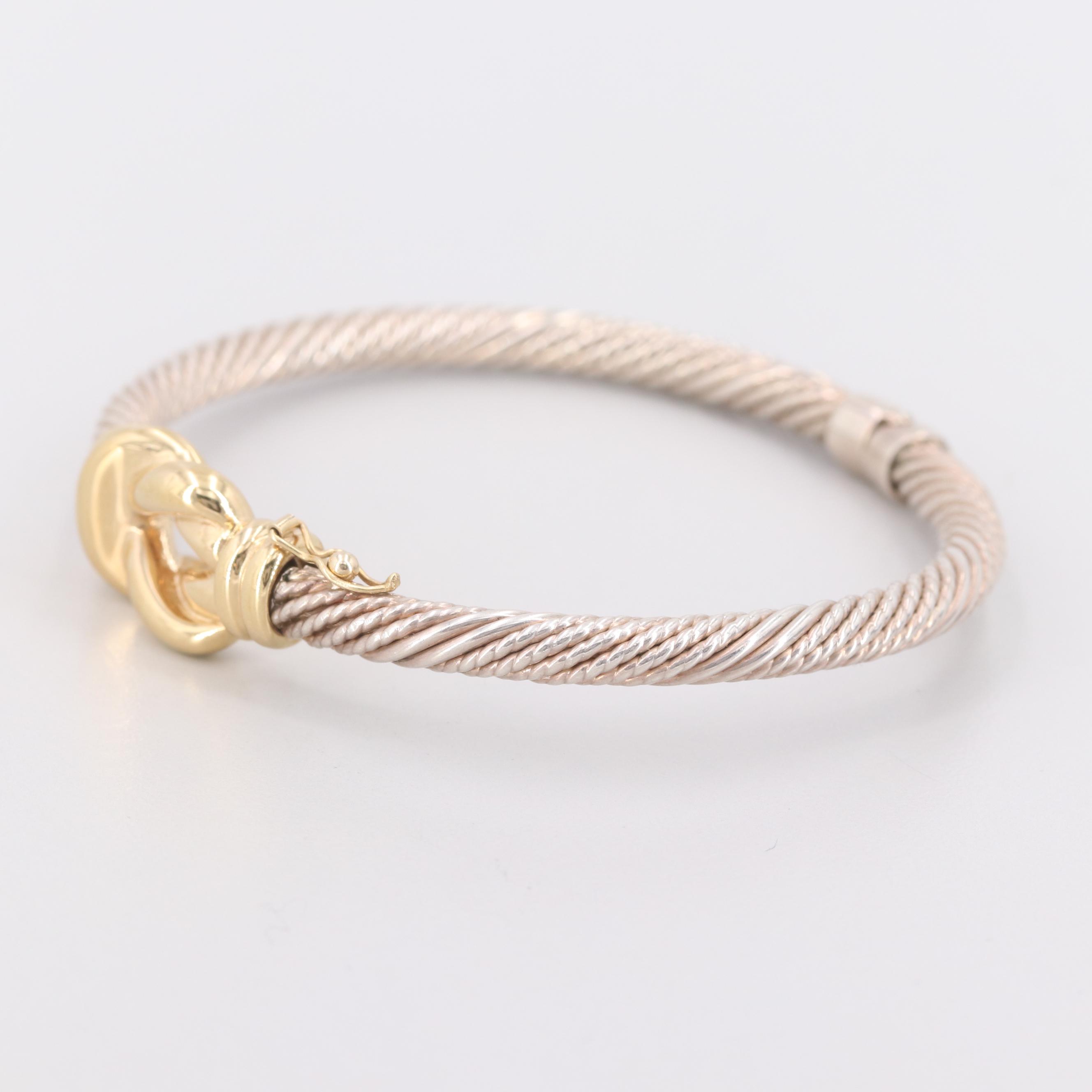 Sterling Silver and 14K Yellow Gold Hinged Bracelet
