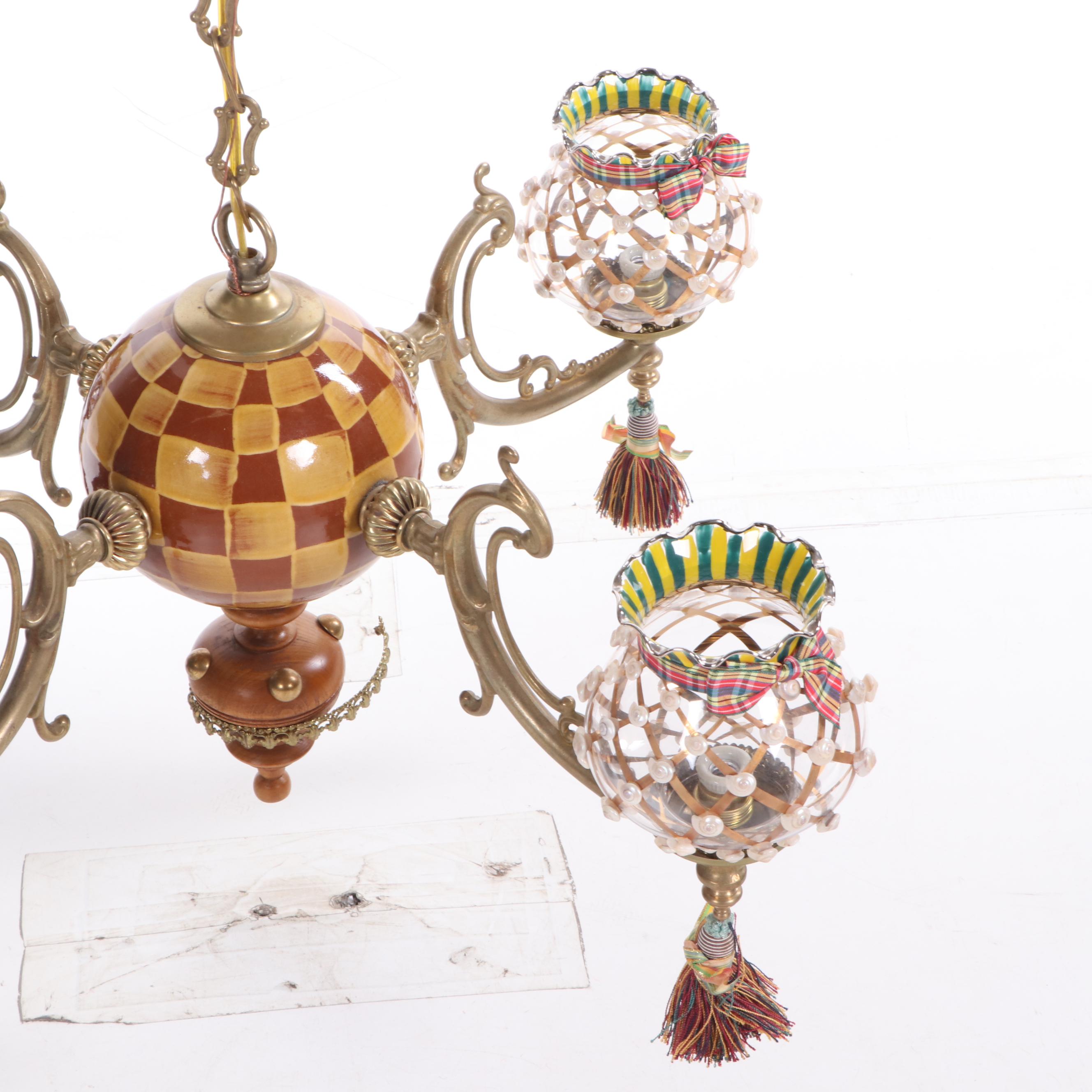 MacKenzie-Childs "Wittika" Chandelier with Hand-Painted Glass Fairy Shades