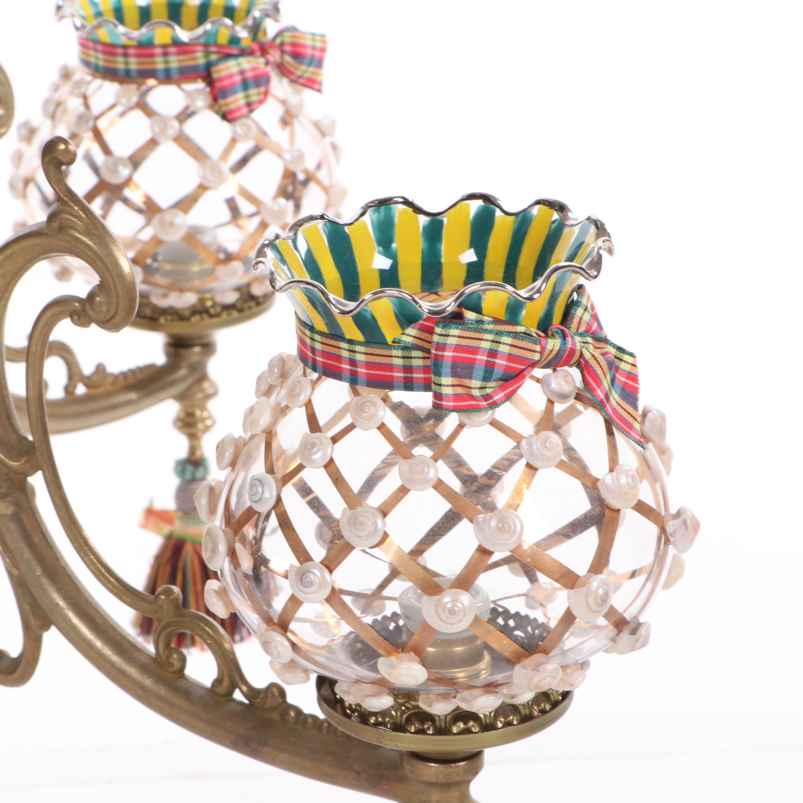 MacKenzie-Childs "Wittika" Chandelier with Hand-Painted Glass Fairy Shades