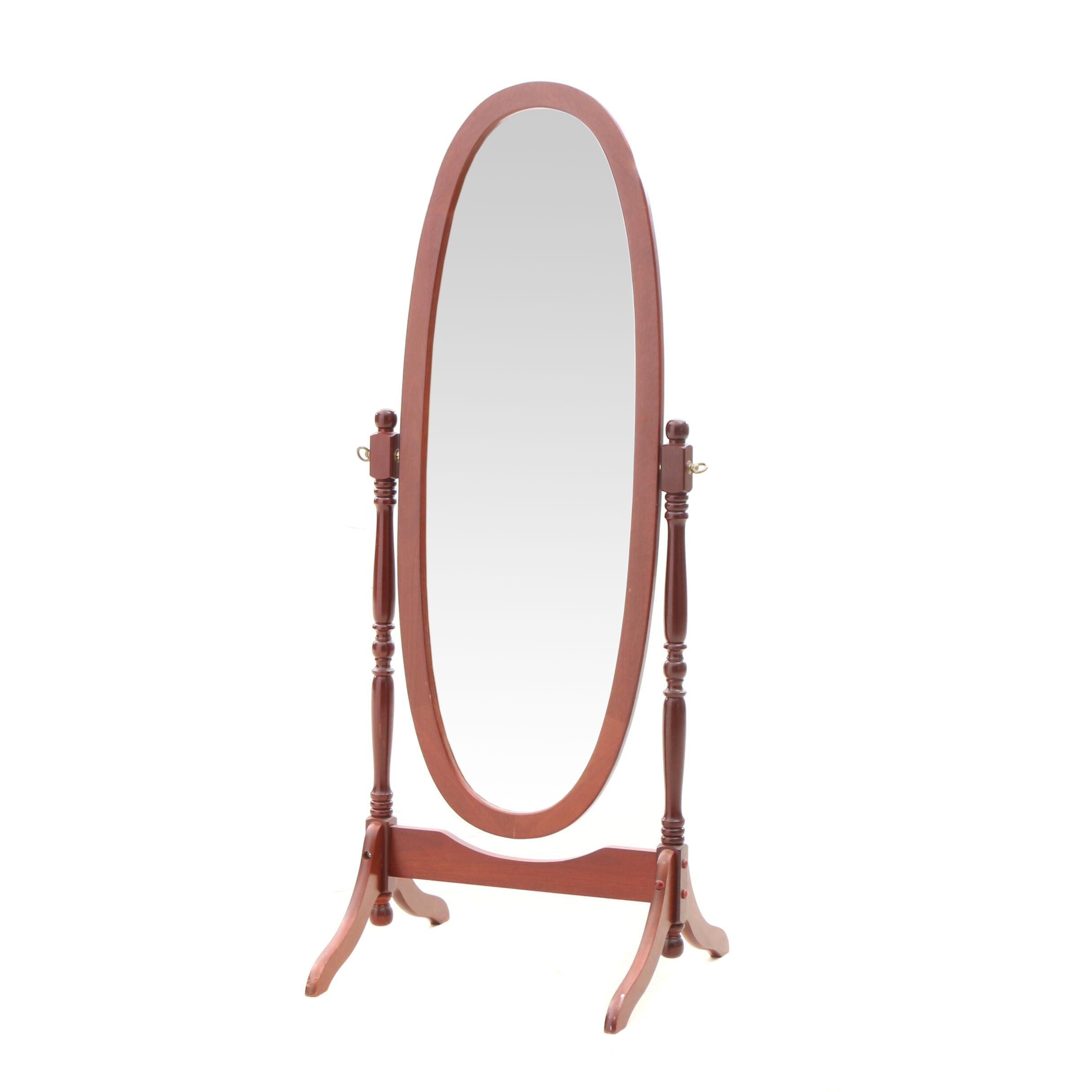 Freestanding Cheval Oval Mirror in Cherry Finish