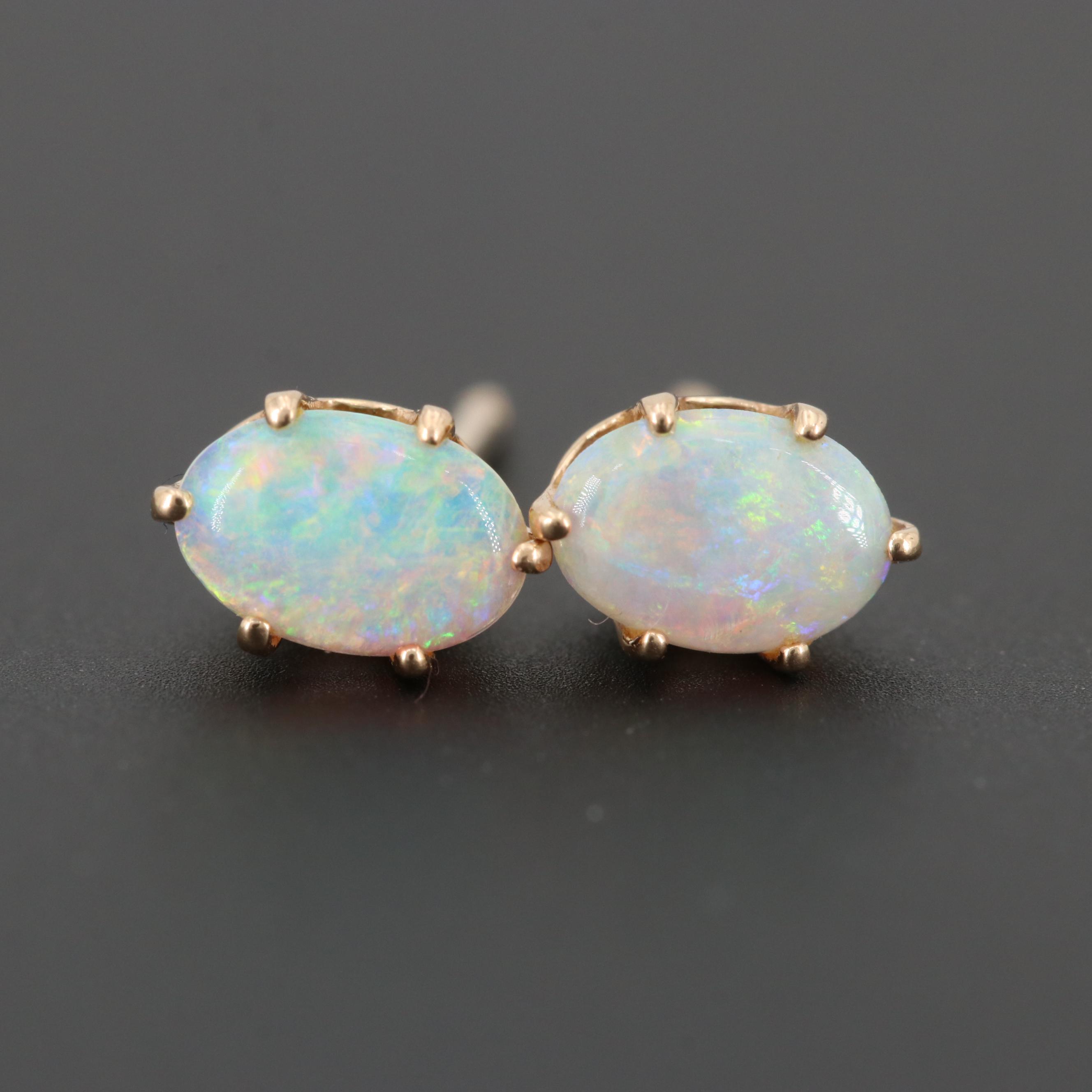 14K Yellow Gold Opal Cabochon Earrings