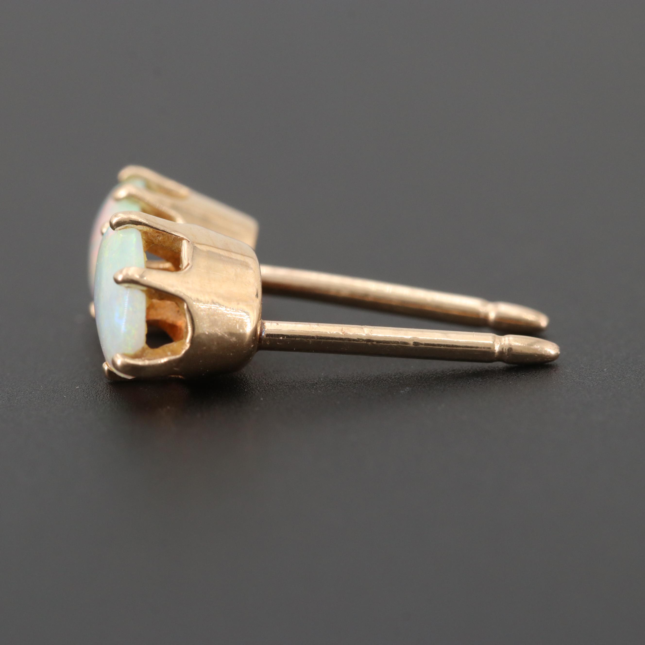 14K Yellow Gold Opal Cabochon Earrings