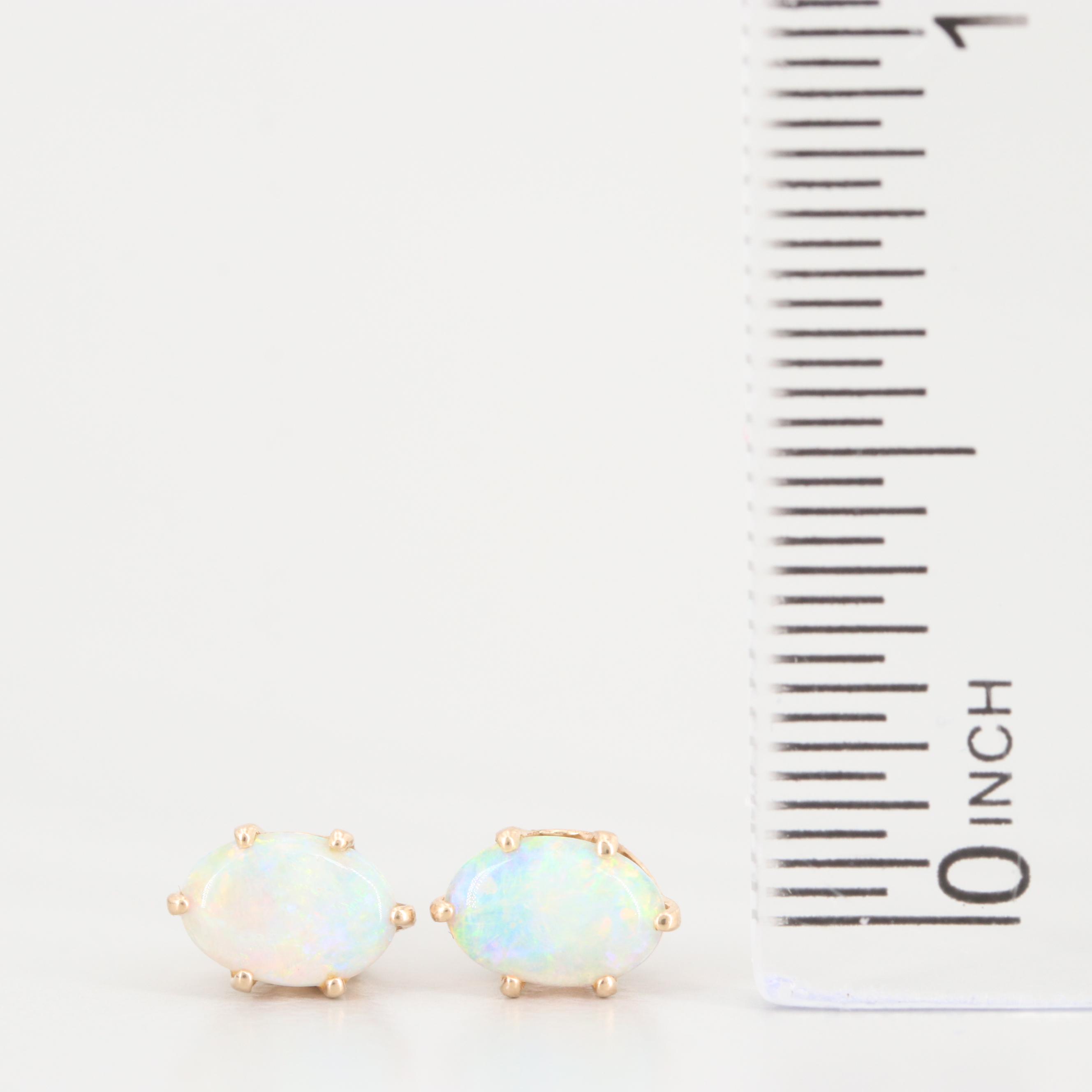 14K Yellow Gold Opal Cabochon Earrings