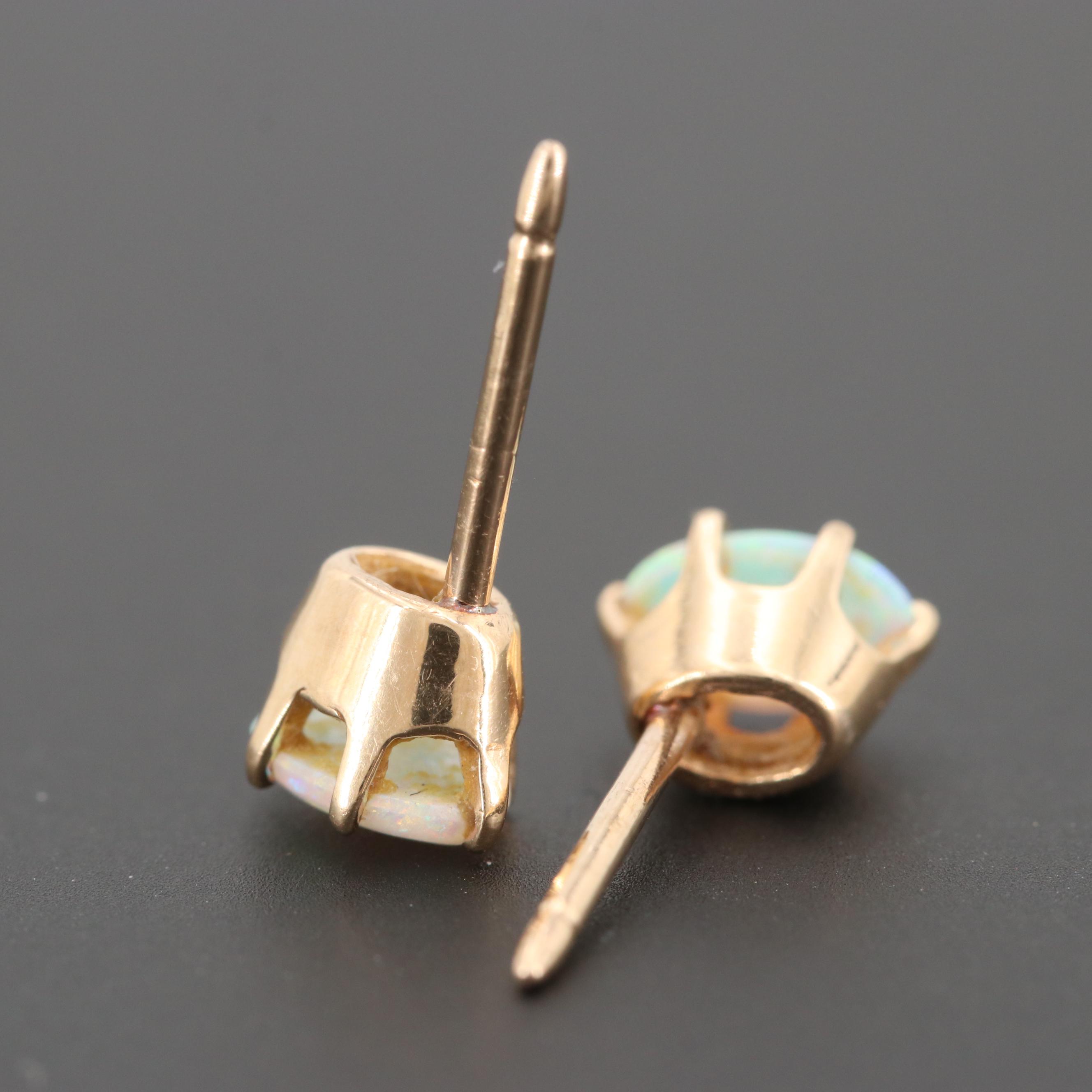 14K Yellow Gold Opal Cabochon Earrings