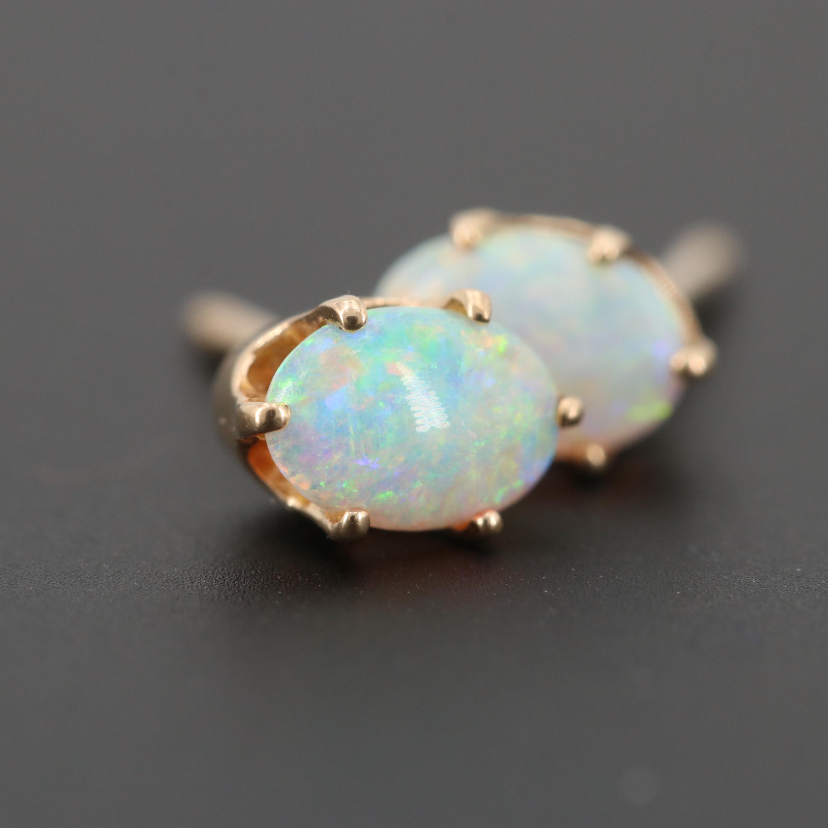 14K Yellow Gold Opal Cabochon Earrings