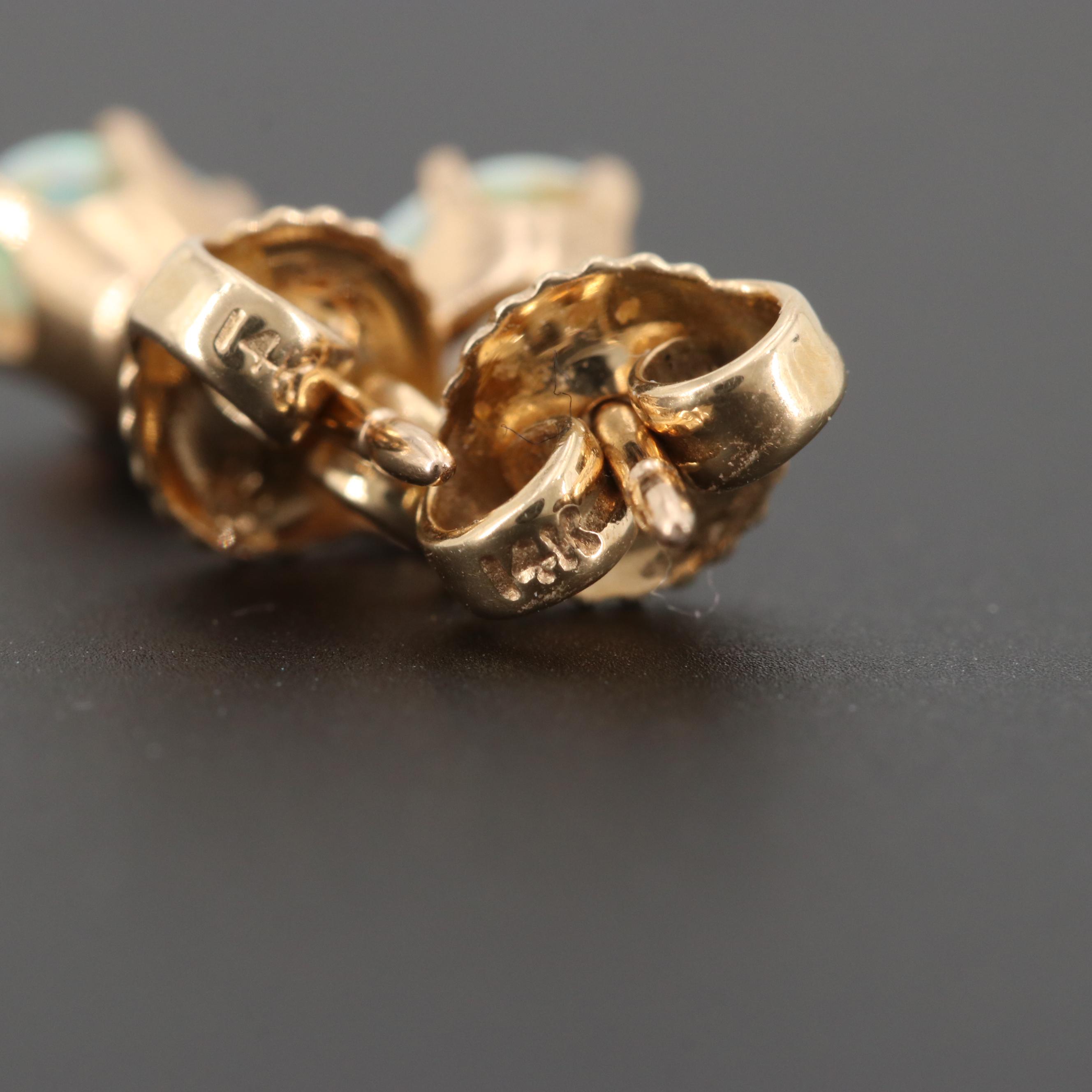 14K Yellow Gold Opal Cabochon Earrings