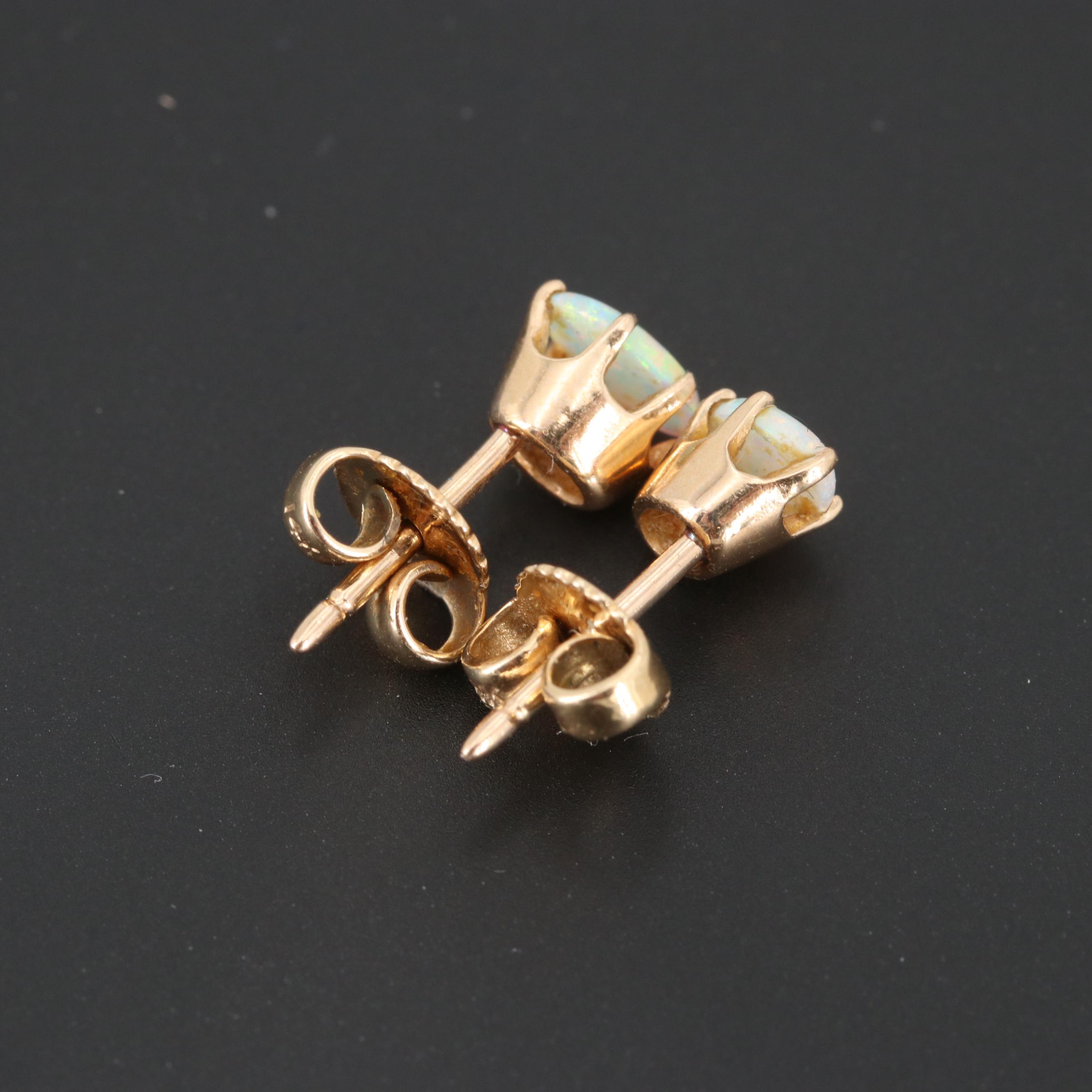 14K Yellow Gold Opal Cabochon Earrings