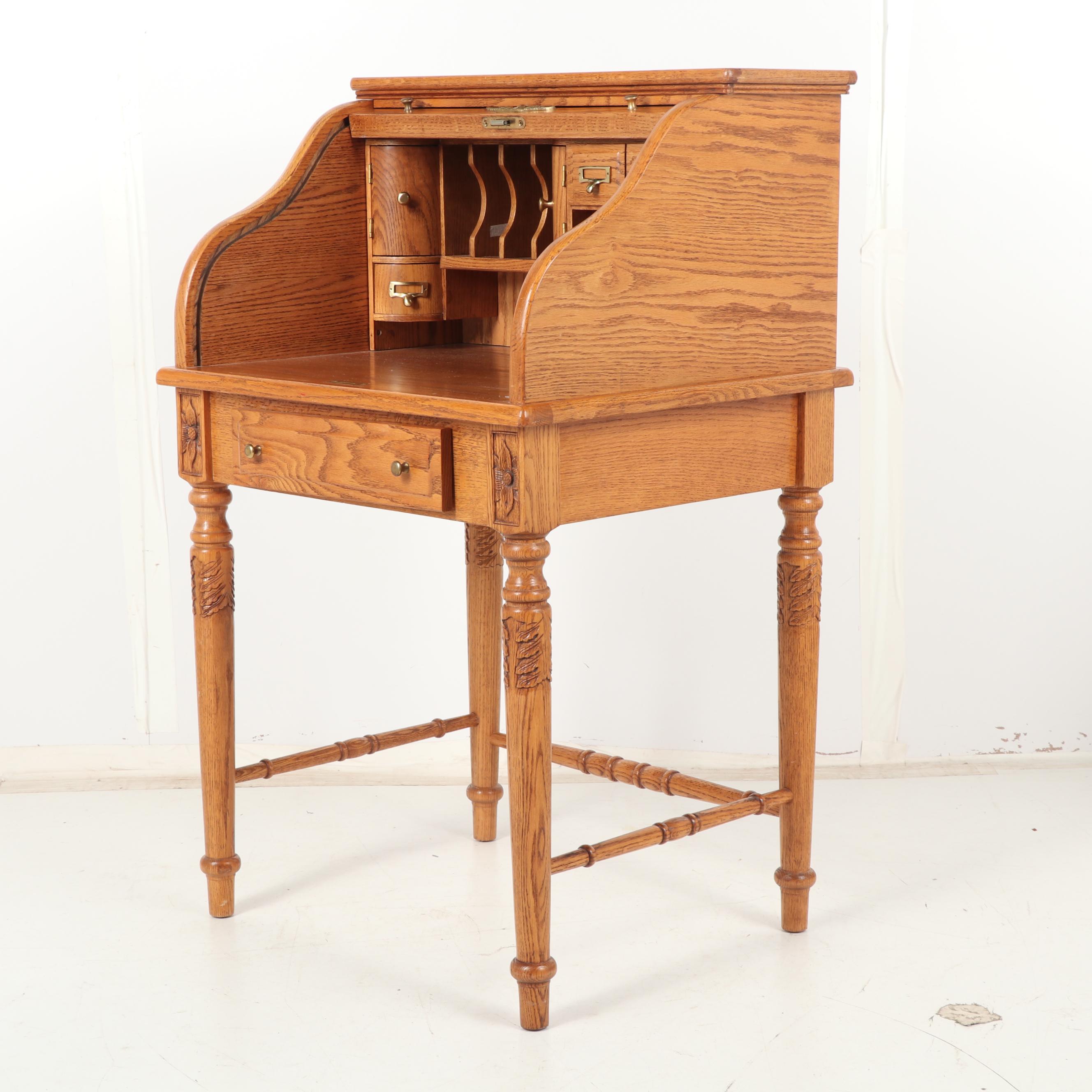 Vintage Oak Roll-Top Secretary Desk by Eagle Craft, 20th Century