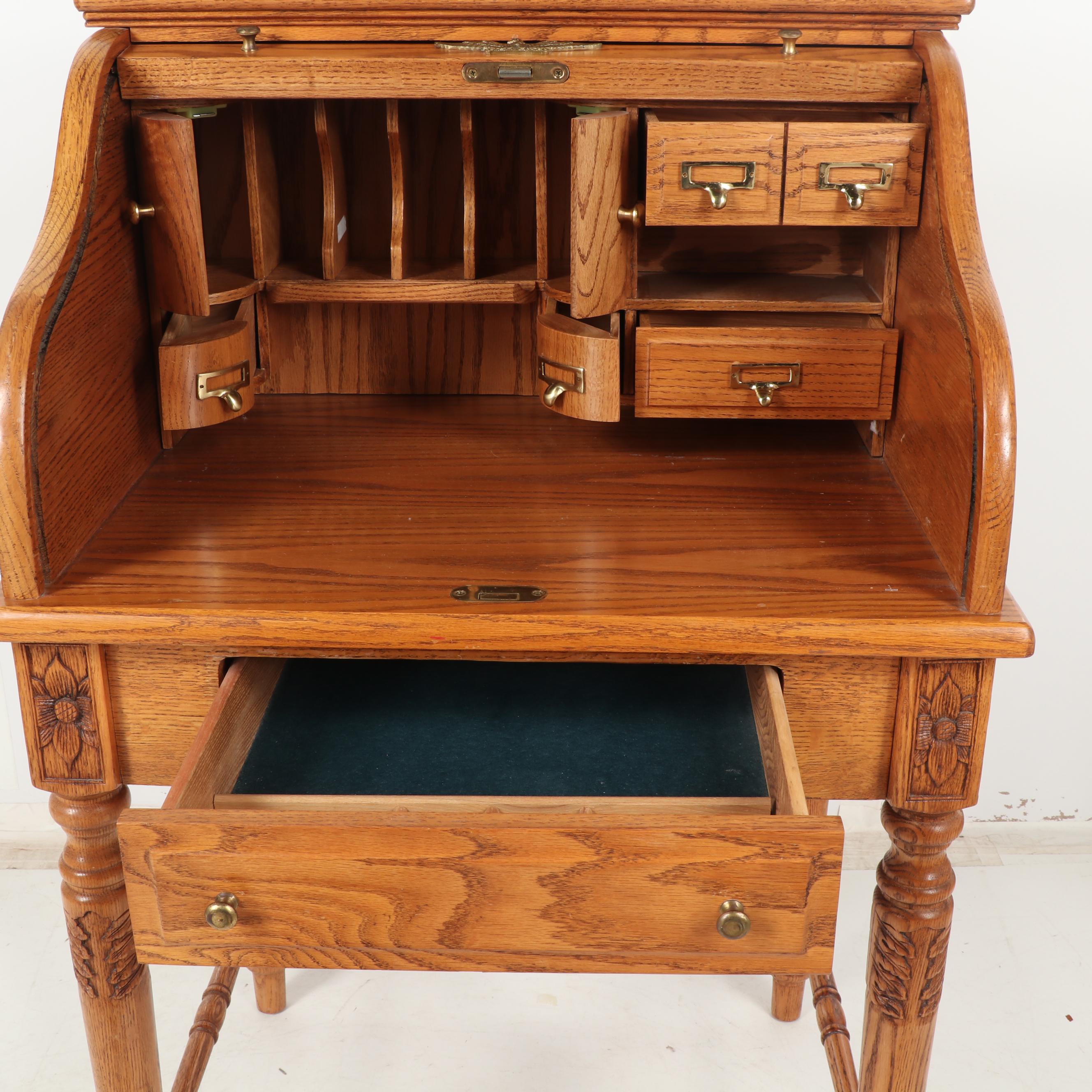 Vintage Oak Roll-Top Secretary Desk by Eagle Craft, 20th Century